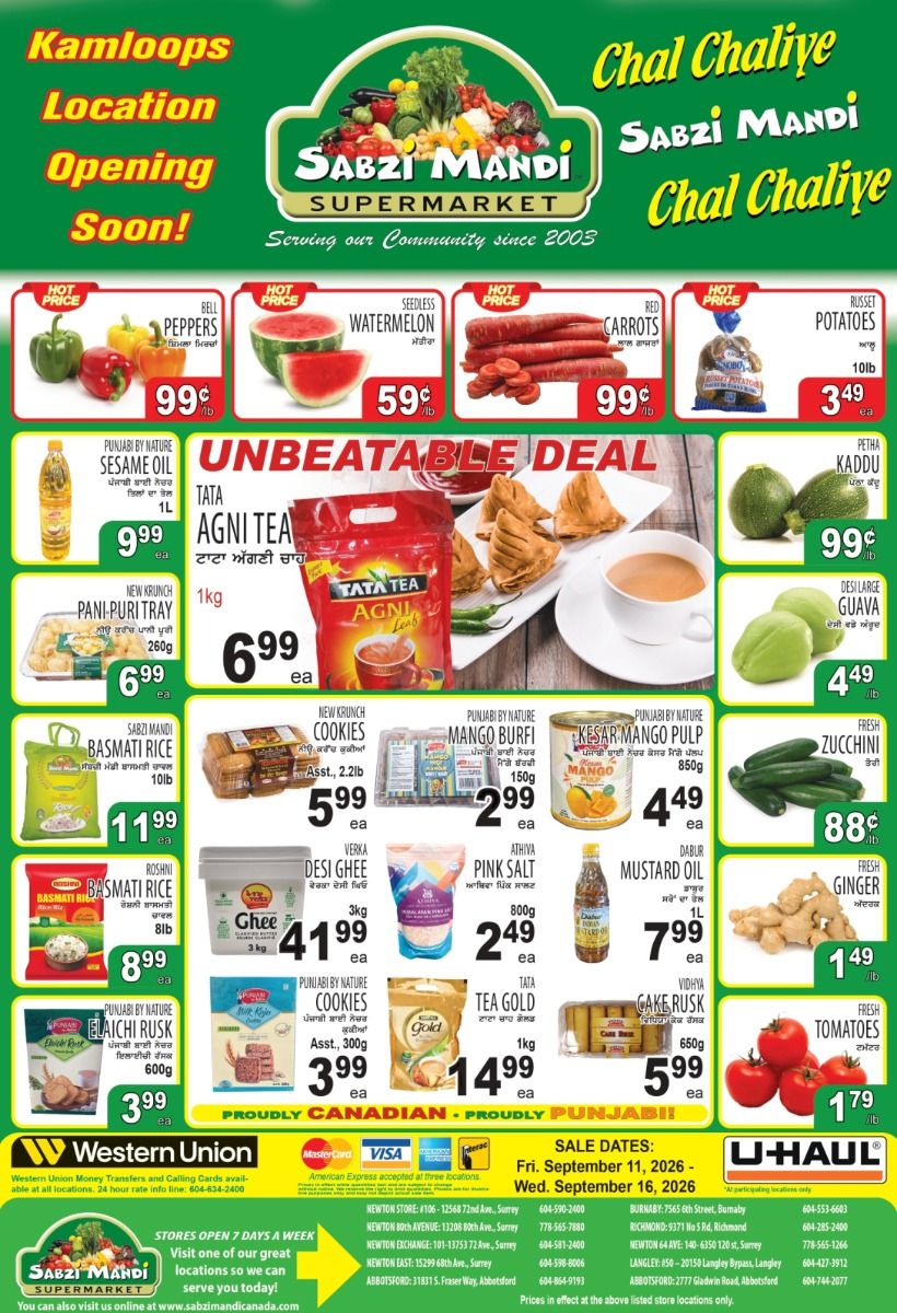 Sabzi Mandi Supermarket (Lower Mainland) Flyer September 11 to 16