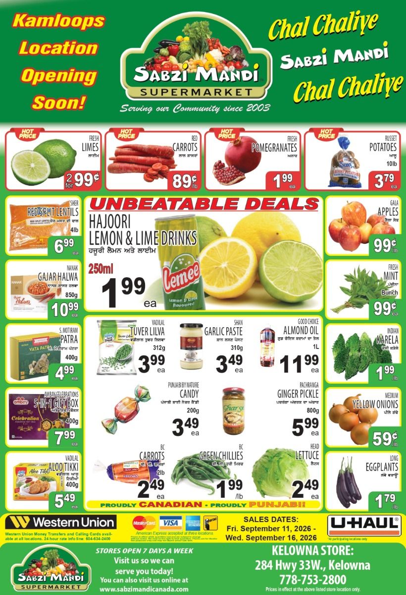 Sabzi Mandi Supermarket (Kelowna) Flyer September 11 to 16