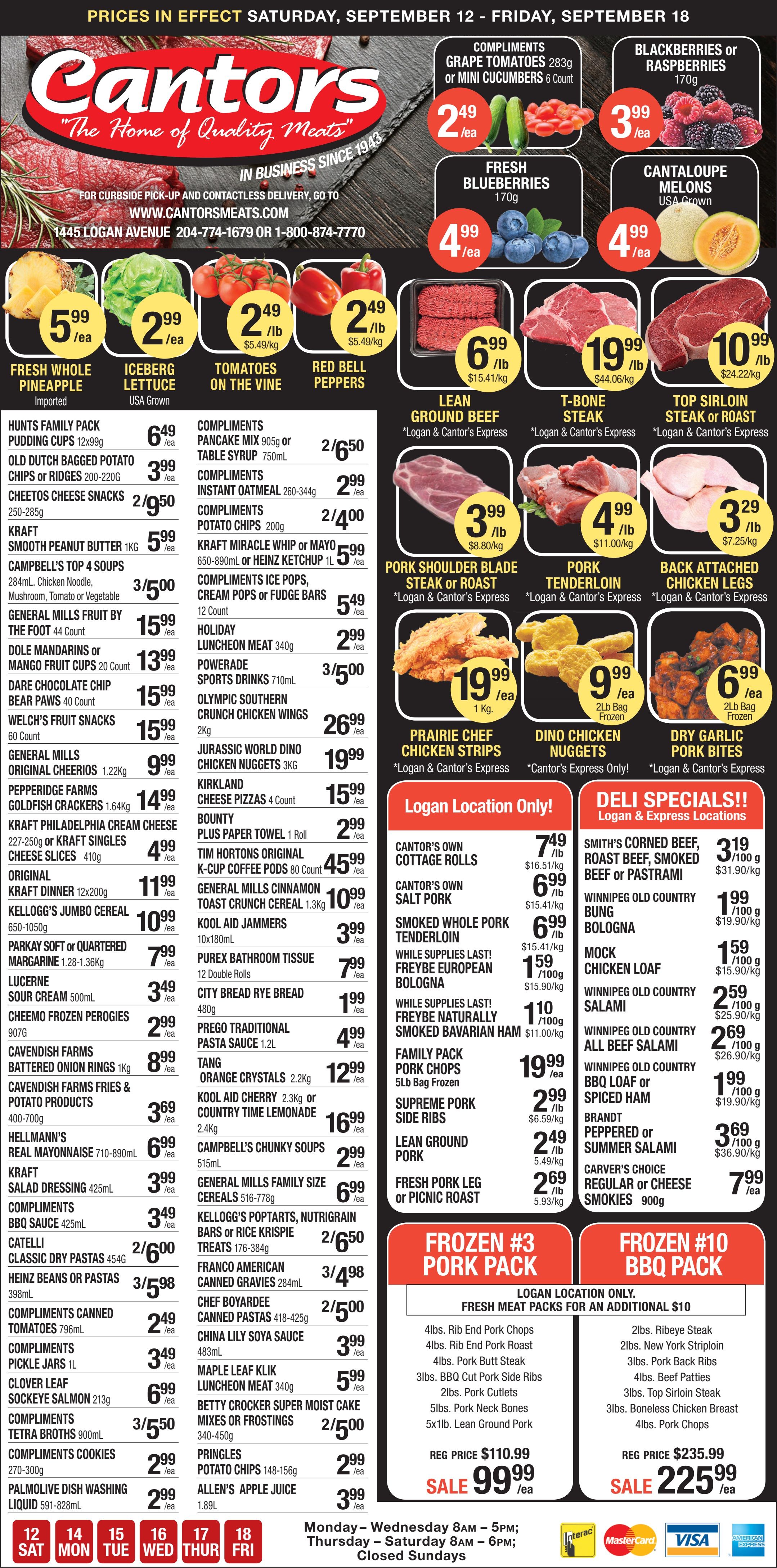 Cantor's Meats Flyer September 12 to 18