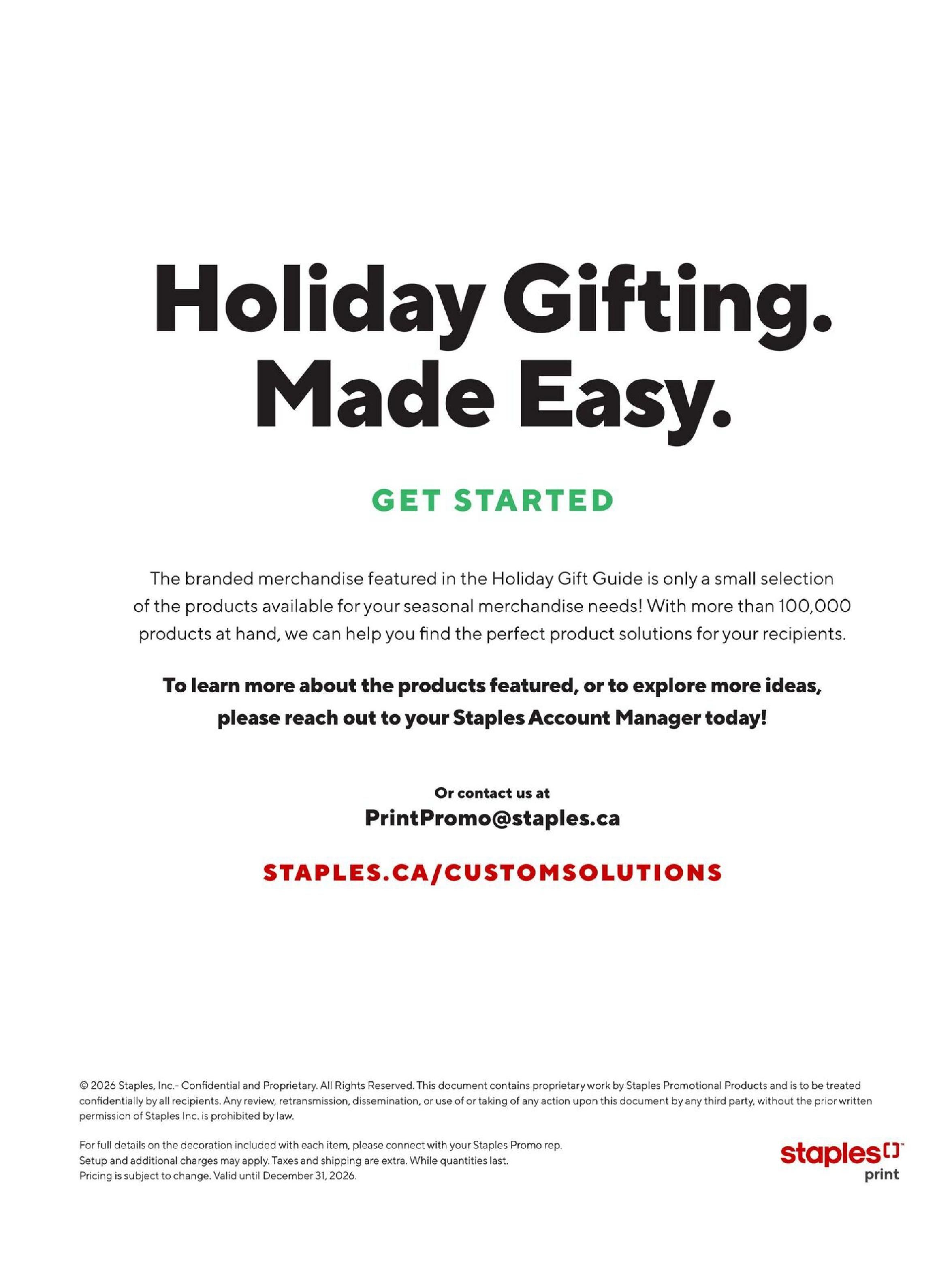 Staples Holiday Idea Gift Guide September 10 to December 31