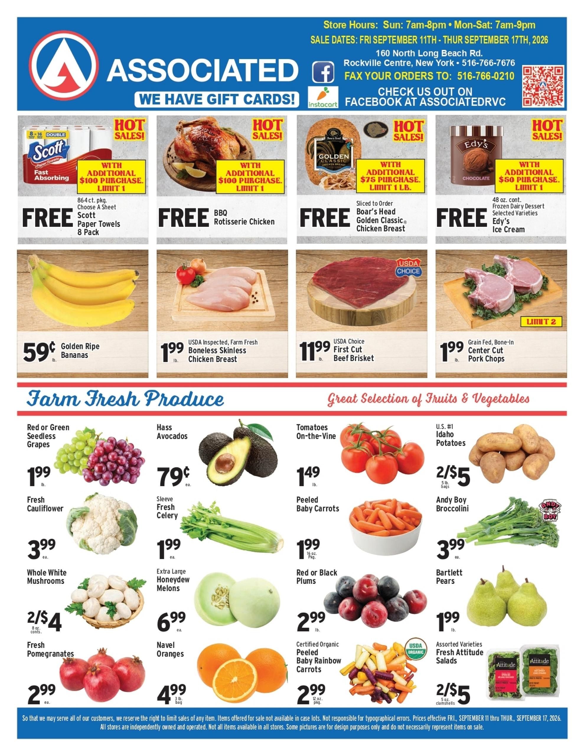 Associated Supermarkets (Carle Place Area, NY) Weekly Ad September 11 - 17, 2026