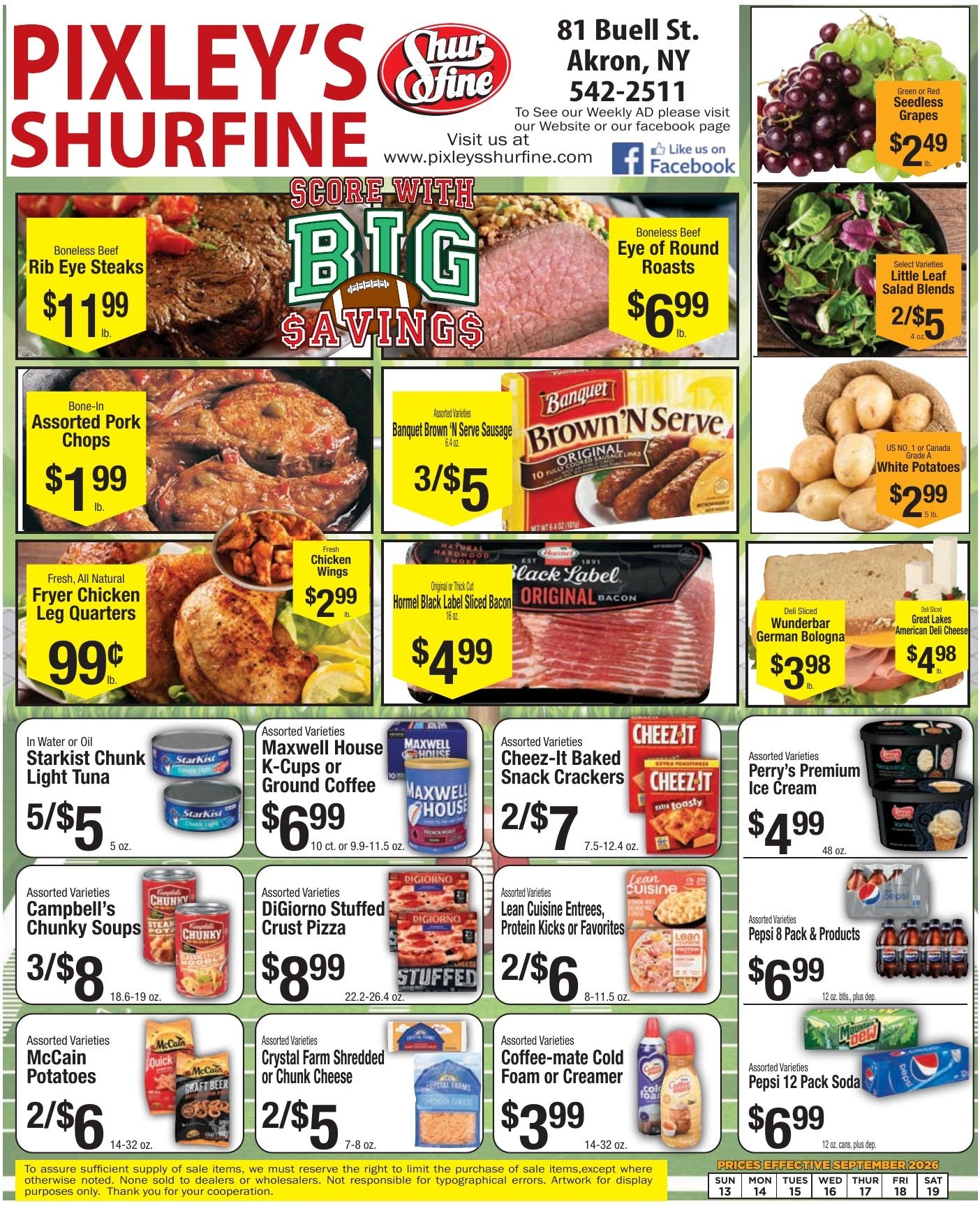 Pixley's Shurfine Food Mart Weekly Ad September 13 - 19, 2026
