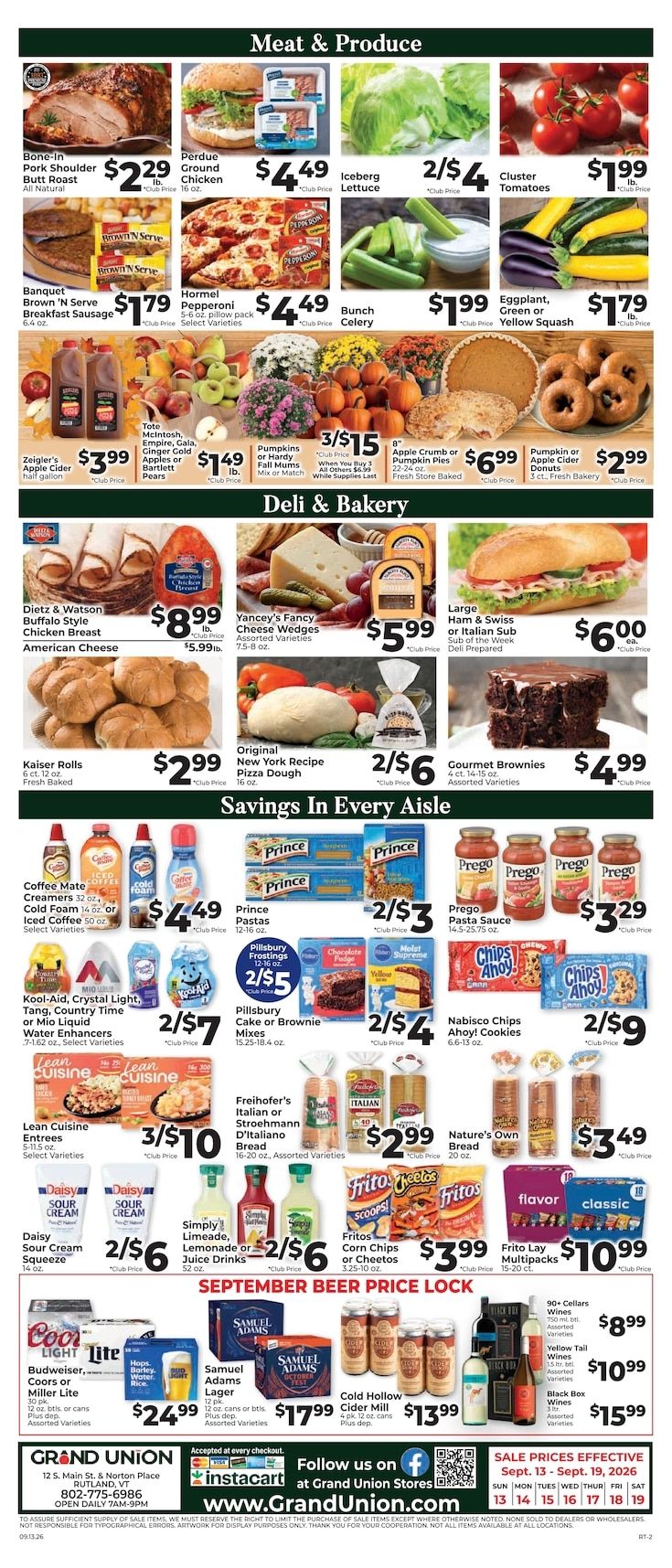 Grand Union (Rutland, VT) Weekly Ad September 13 - 19, 2026