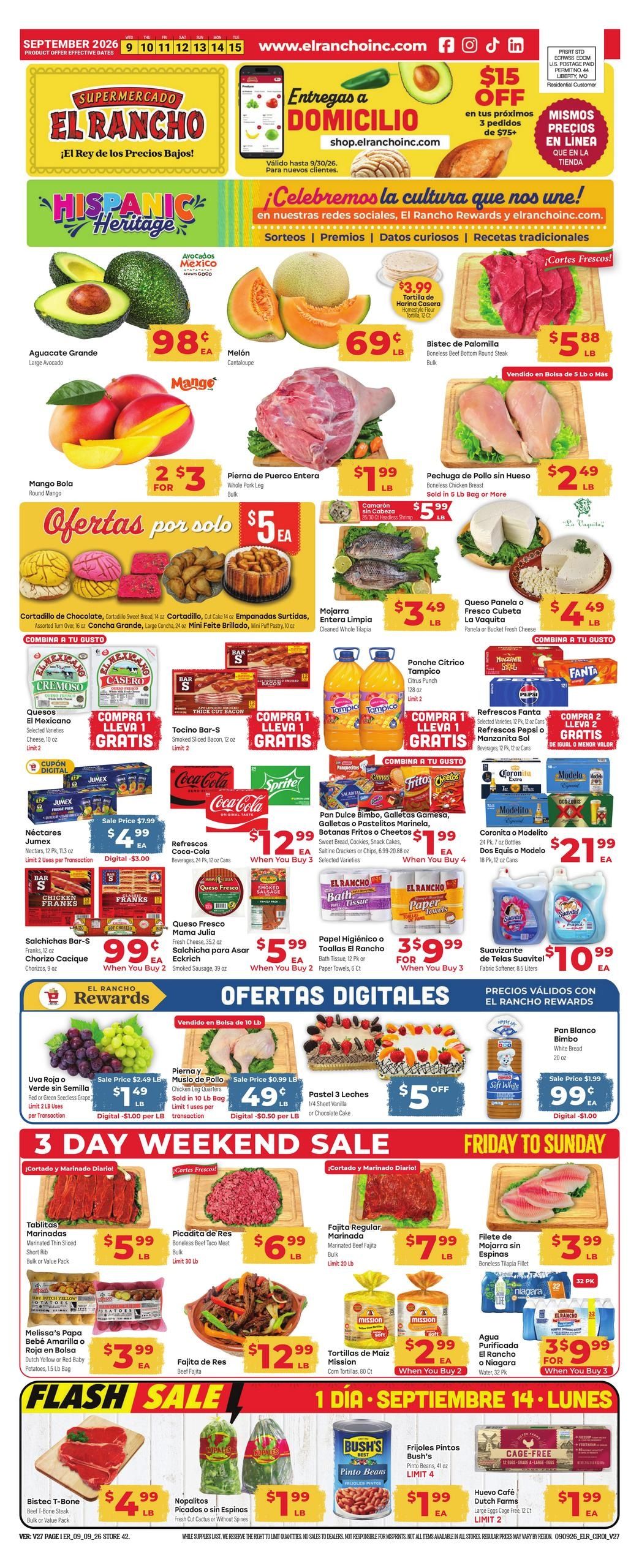 El Rancho Supermercado (Brownsville Area, TX) Weekly Ad September 9 - 15, 2026