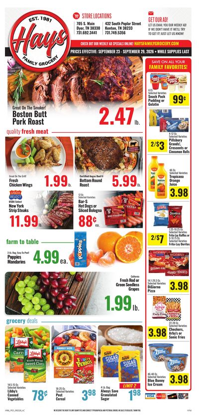 Hays Family Grocery Weekly Ad September 23 - 29, 2026
