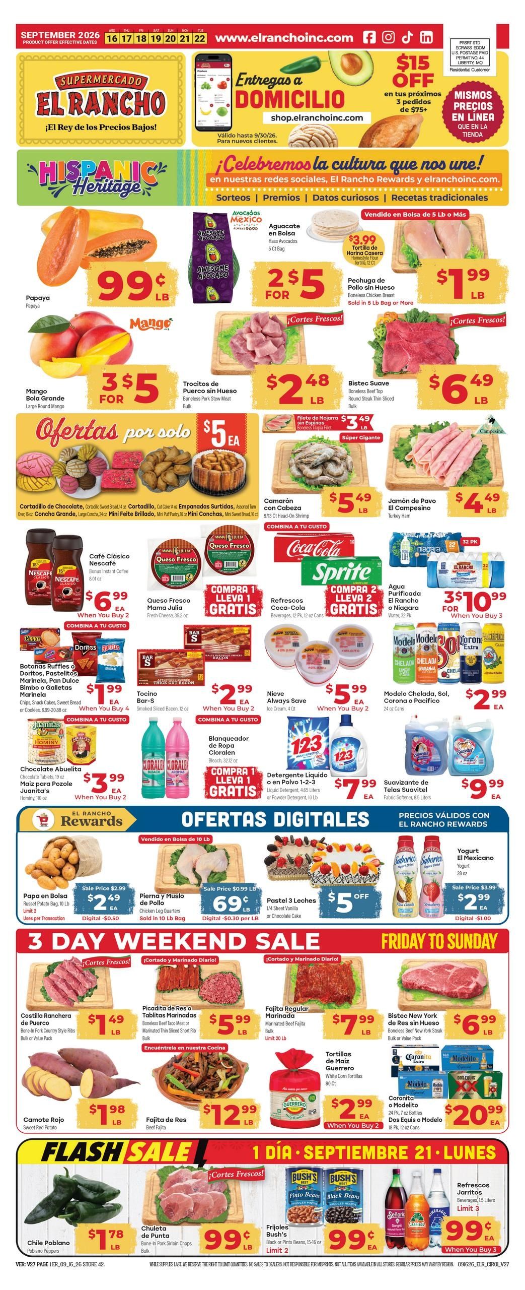 El Rancho Supermercado (Edinburg-McAllen Area, TX) Weekly Ad September 16 - 22, 2026