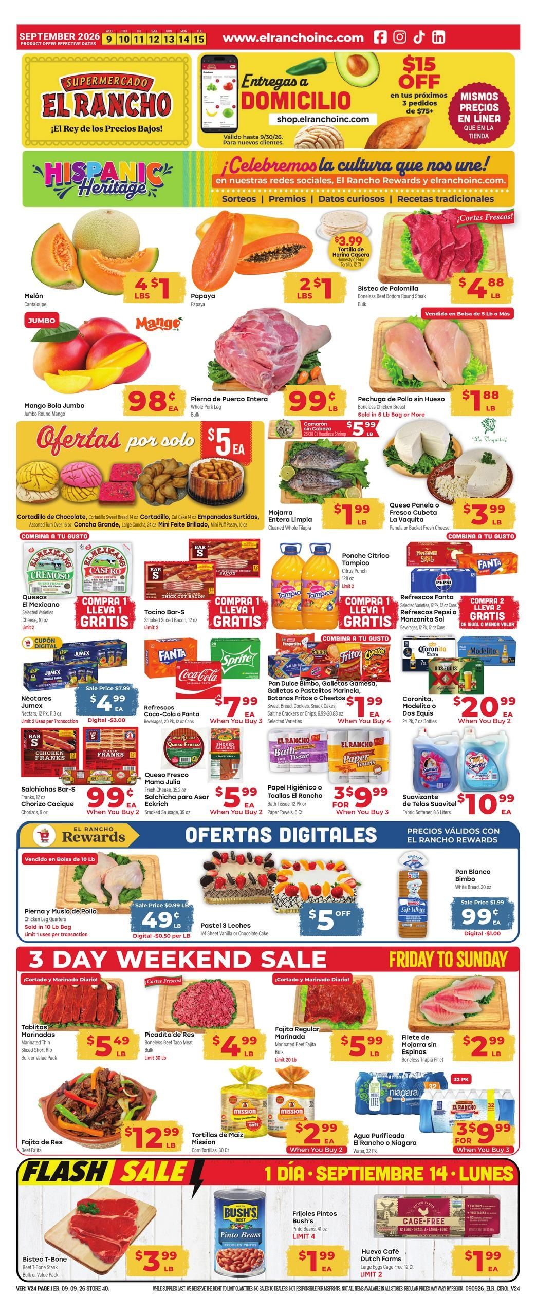 El Rancho Supermercado (Irving Area, TX) Weekly Ad September 9 - 15, 2026