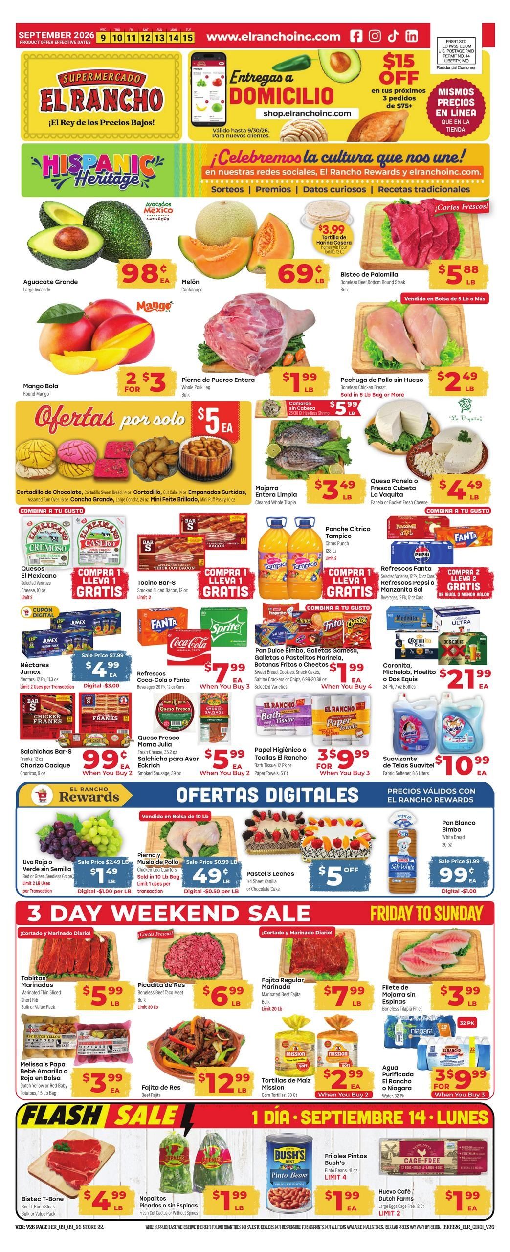 El Rancho Supermercado (Odessa Area, TX) Weekly Ad September 9 - 15, 2026
