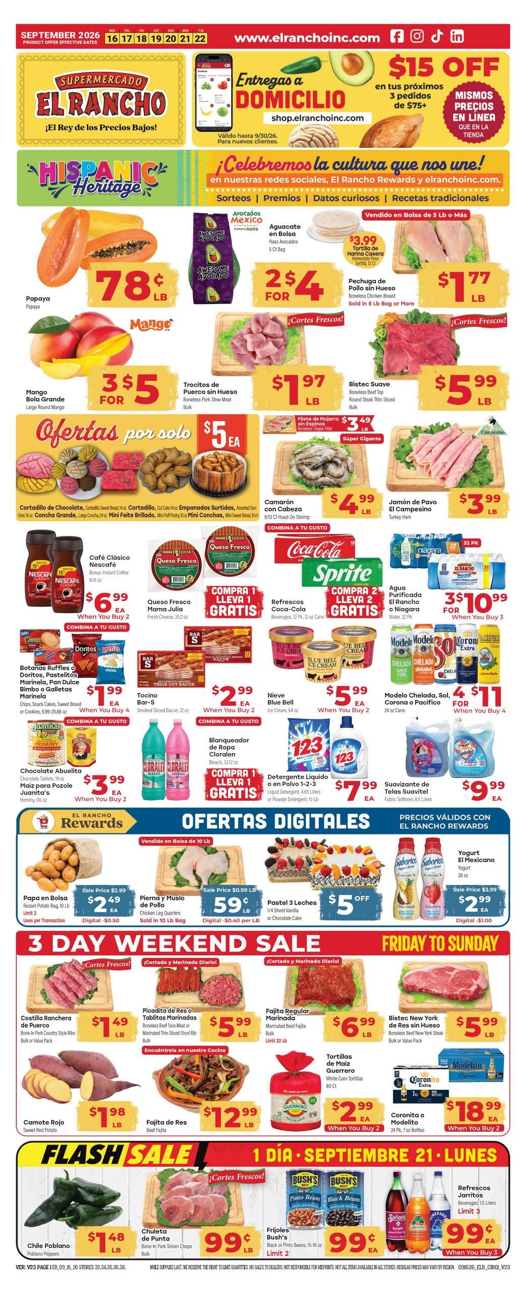 El Rancho Supermercado (Pearland-Sugar Land Area, TX) Weekly Ad September 16 - 22, 2026