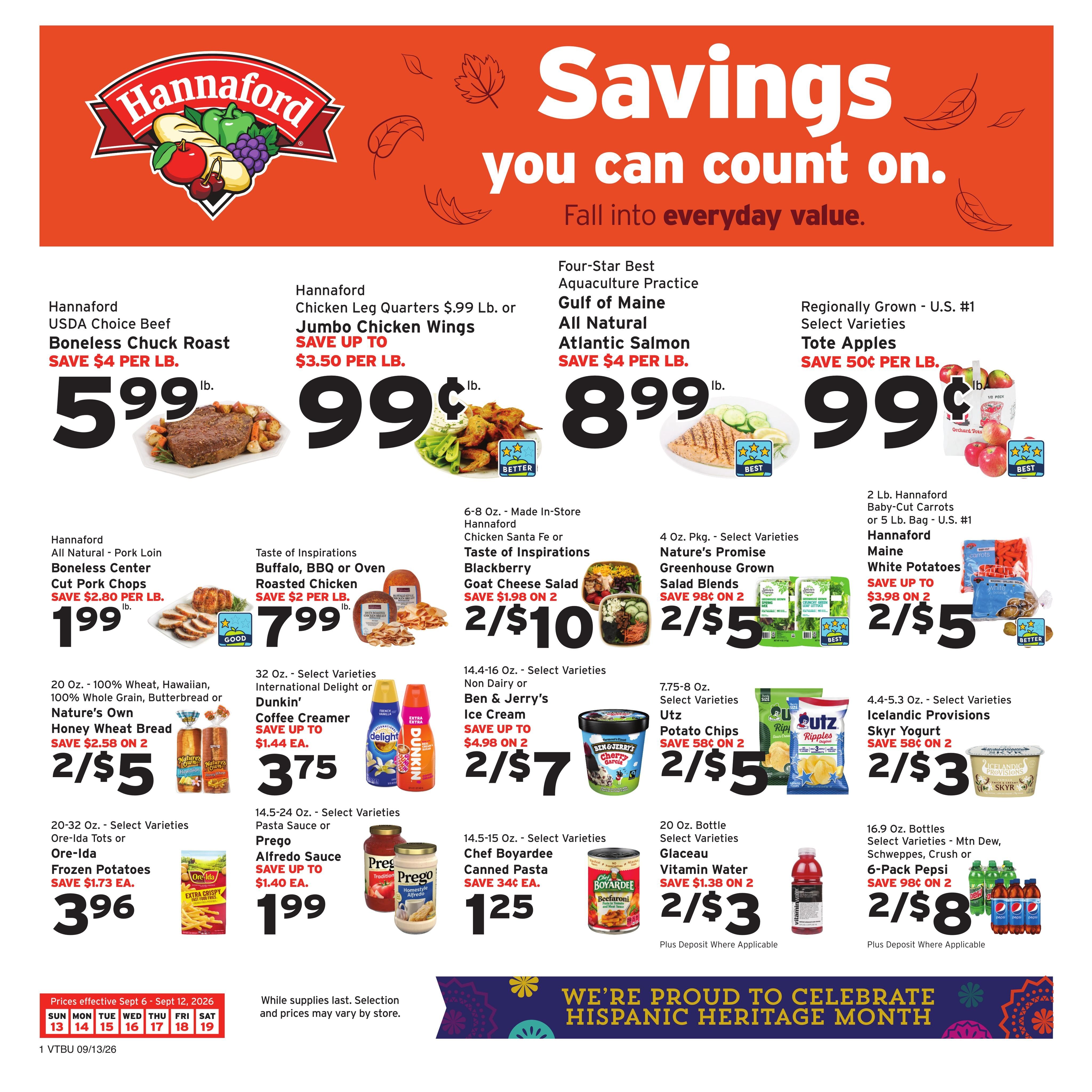Hannaford (Montpelier-Saint Albans Area, VT) Week 38 Weekly Ad September 13 - 19, 2026