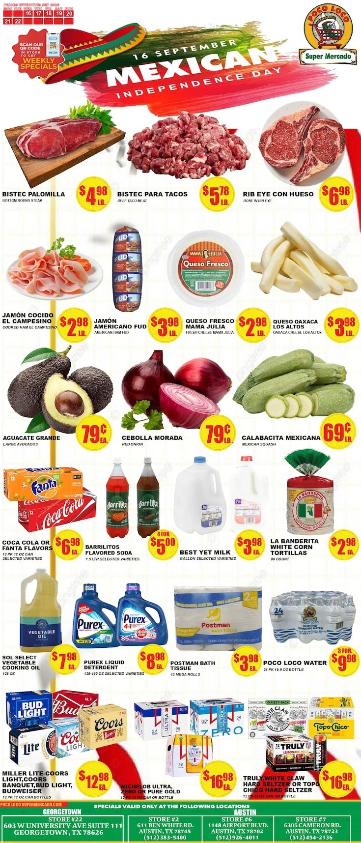 Poco Loco Supermercado (Austin and Georgetown, TX) Weekly Ad September 16 - 22, 2026