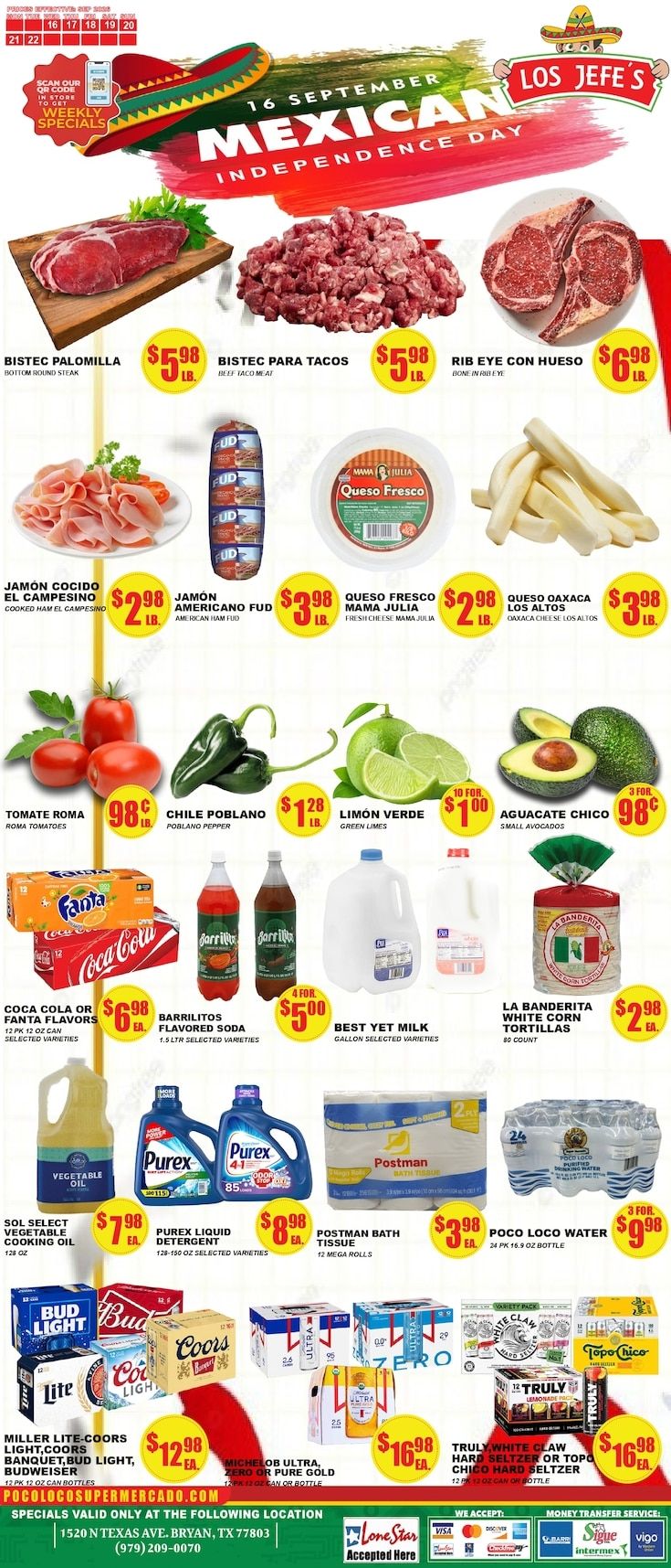 Poco Loco Supermercado (Bryan, TX) Weekly Ad September 16 - 22, 2026