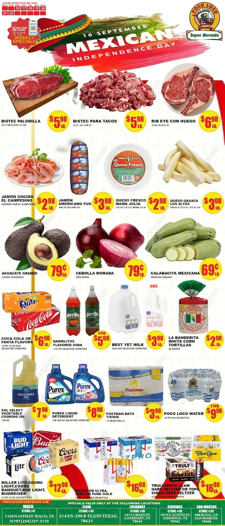 Poco Loco Supermercado (Elgin and other locations, TX) Weekly Ad September 16 - 22, 2026