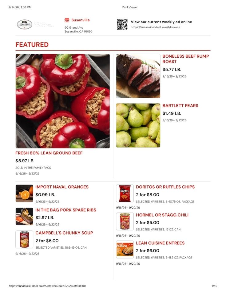Susanville Supermarket IGA Weekly Ad September 16 - 22, 2026