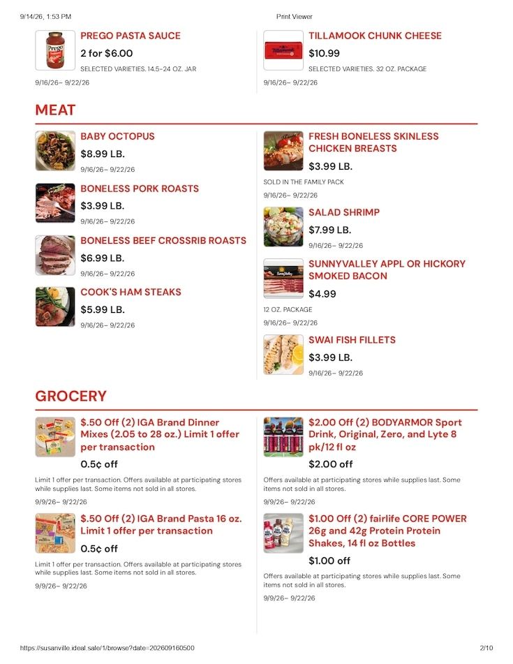 Susanville Supermarket IGA Weekly Ad September 16 - 22, 2026