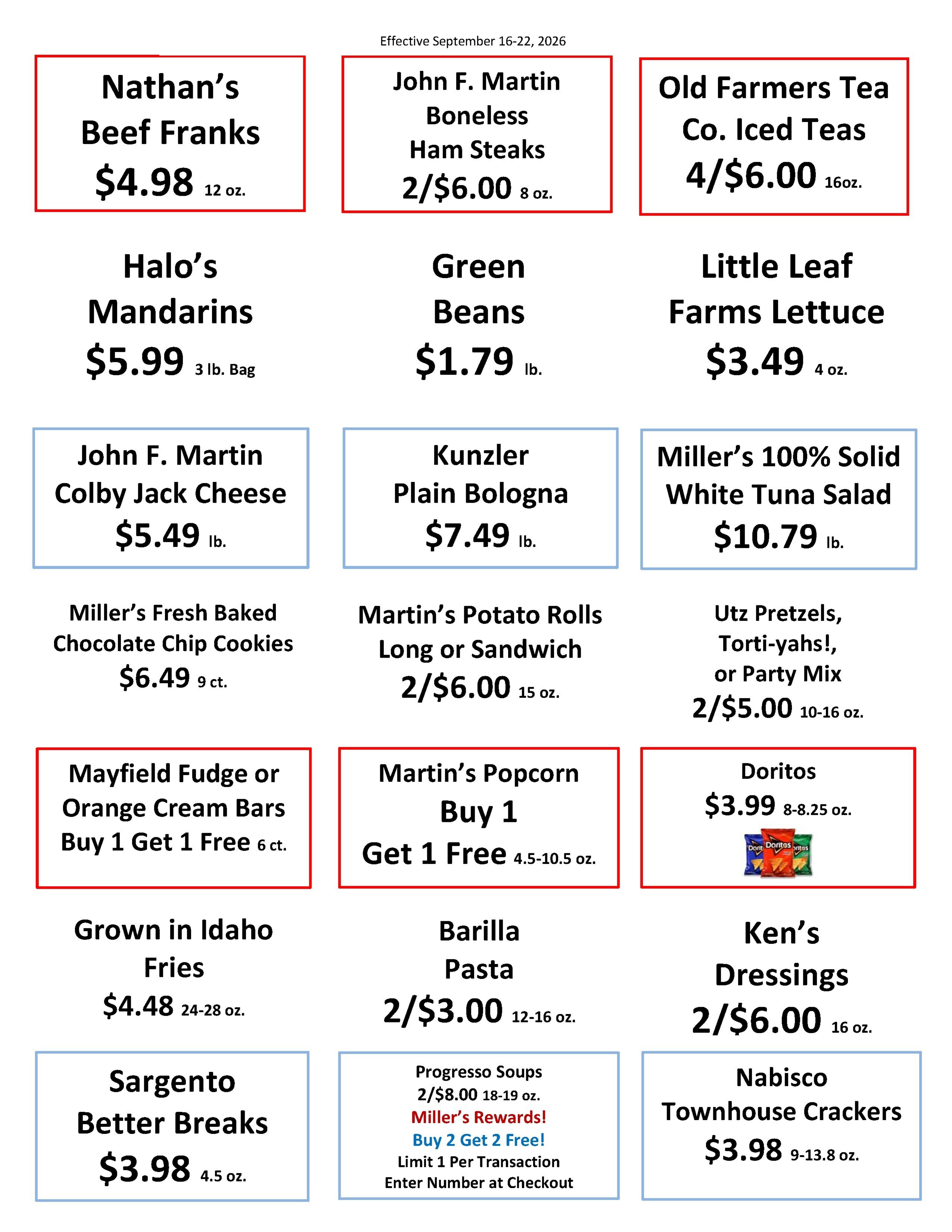 Miller's Food Market Weekly Ad September 16 - 22, 2026