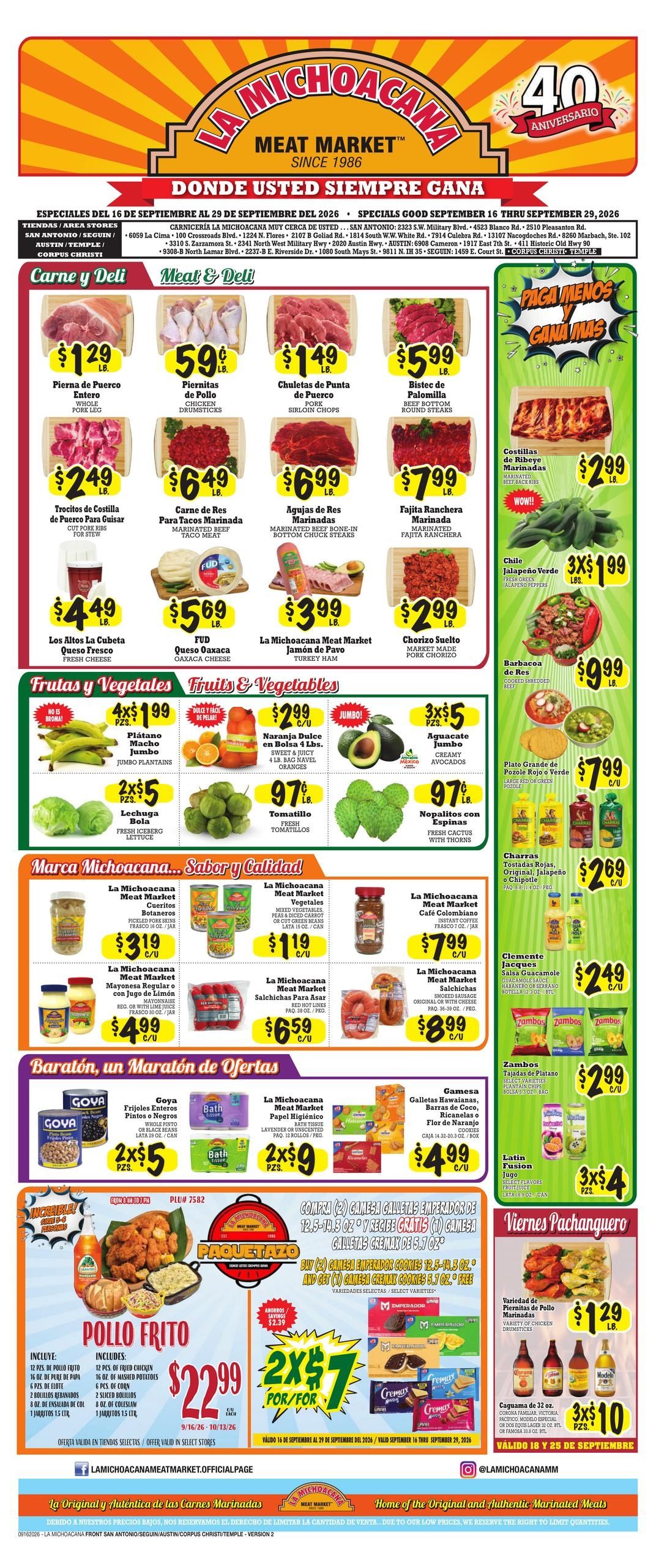 La Michoacana Meat Market (Austin Area, TX) Weekly Ad September 16 - 29, 2026