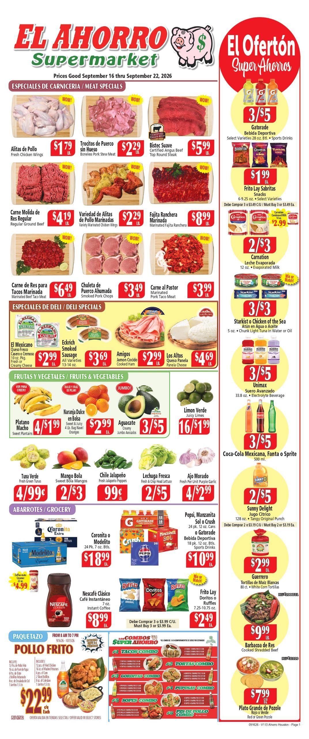 El Ahorro Supermarket (Carrollton Area, TX) Weekly Ad September 16 - 22, 2026