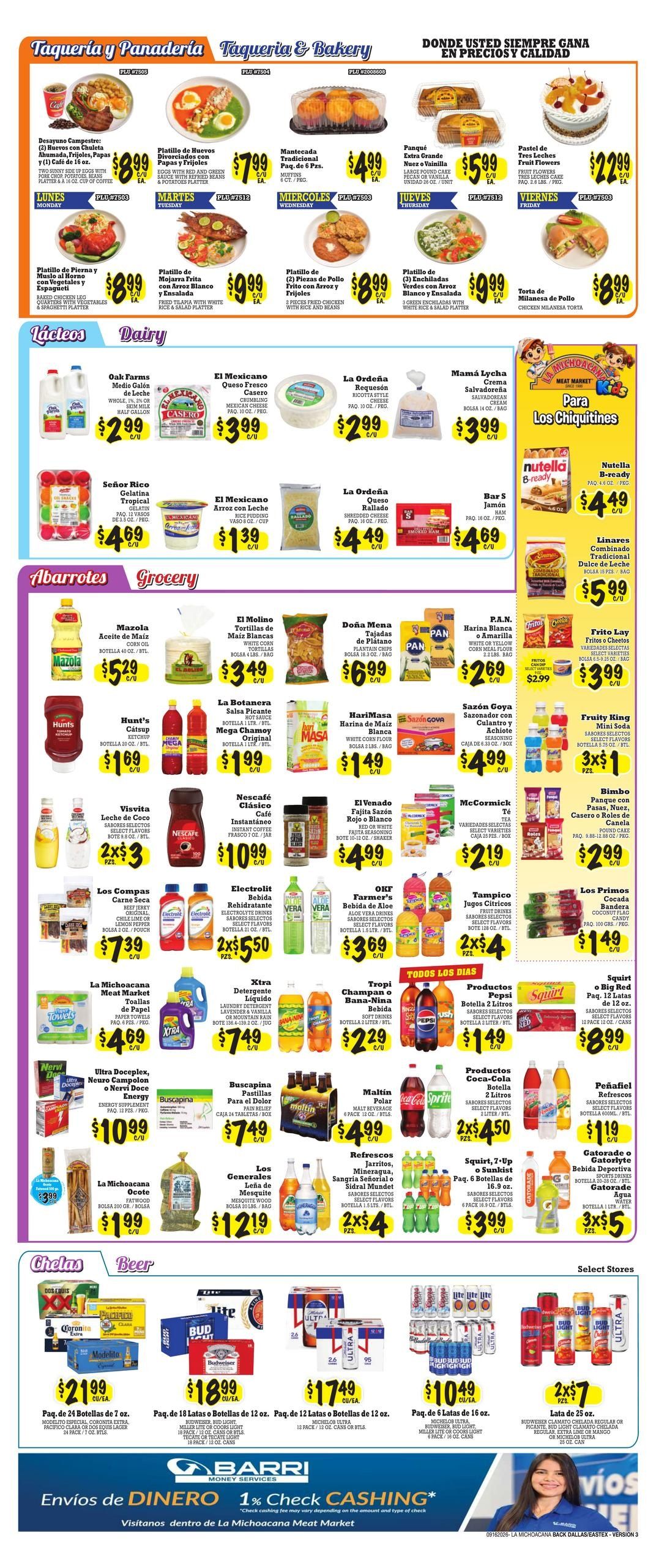 La Michoacana Meat Market (Addison Area, TX) Weekly Ad September 16 - 29, 2026