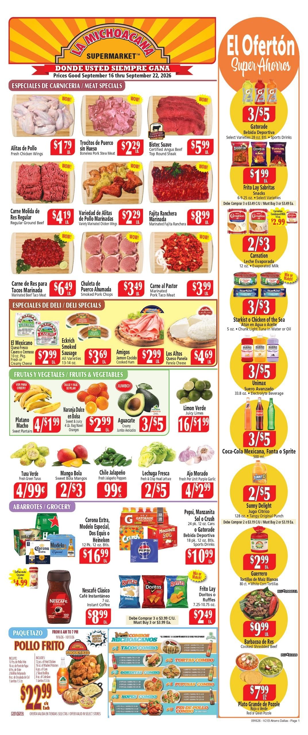 El Ahorro Supermarket (Grand Prairie-Irving Area, TX) Weekly Ad September 16 - 22, 2026