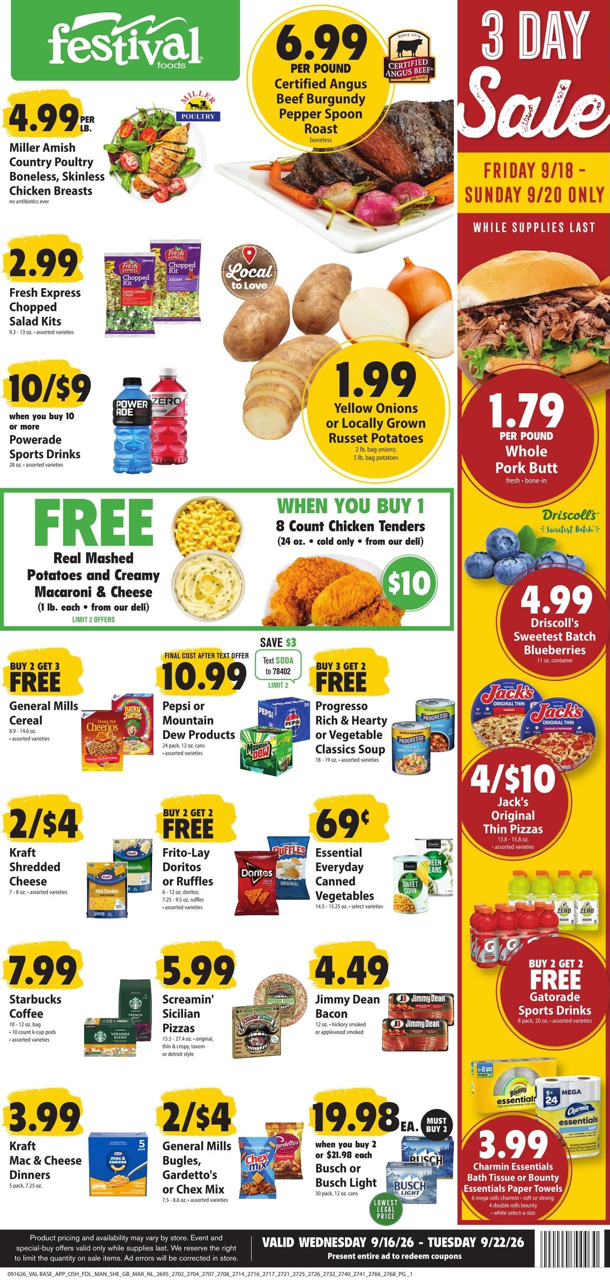 Festival Foods (Green Bay-Sheboygan Falls Area, WI) Weekly Ad (organic) Weekly Ad September 16 - 22, 2026