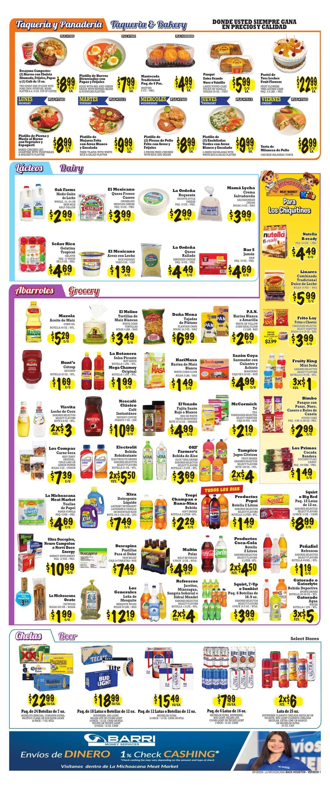 La Michoacana Meat Market (Houston Area, TX) Weekly Ad September 16 - 29, 2026