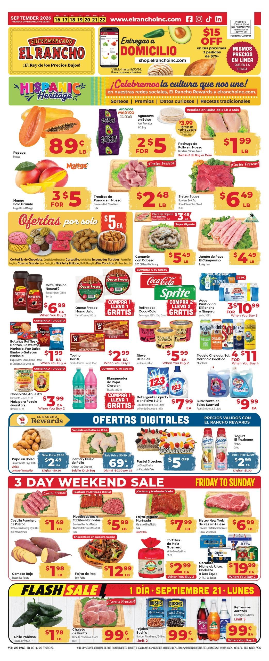 El Rancho Supermercado (Odessa Area, TX) Weekly Ad September 16 - 22, 2026