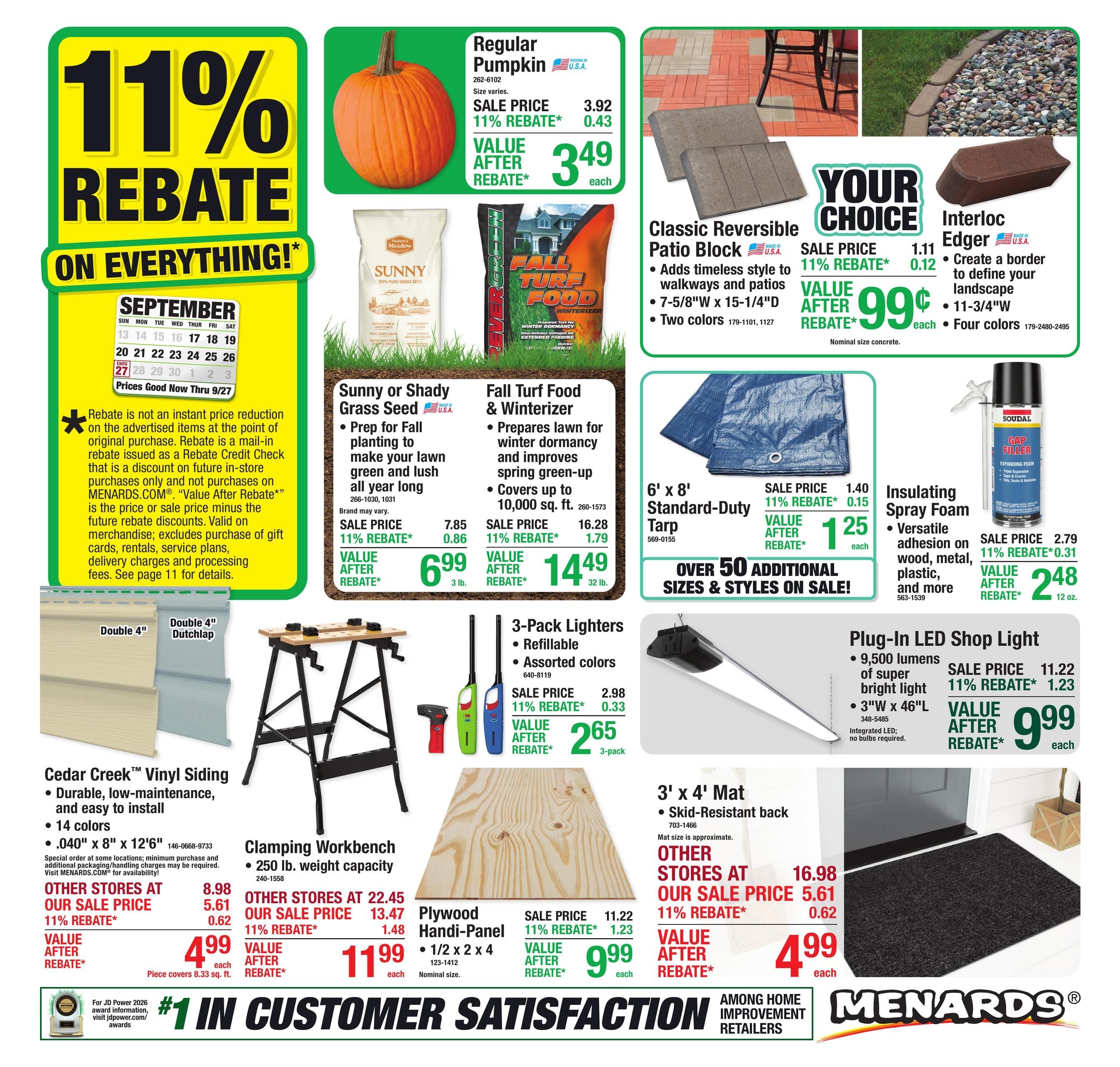 Menards (Buffalo-Upton Area, WY) 11% Rebate Sale Weekly Ad September 16 - 27, 2026