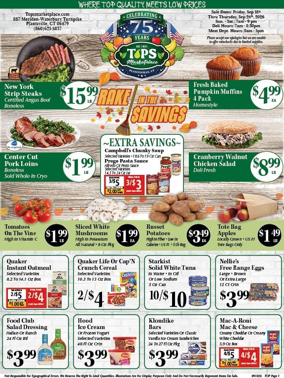 Tops Marketplace Weekly Ad September 18 - 24, 2026