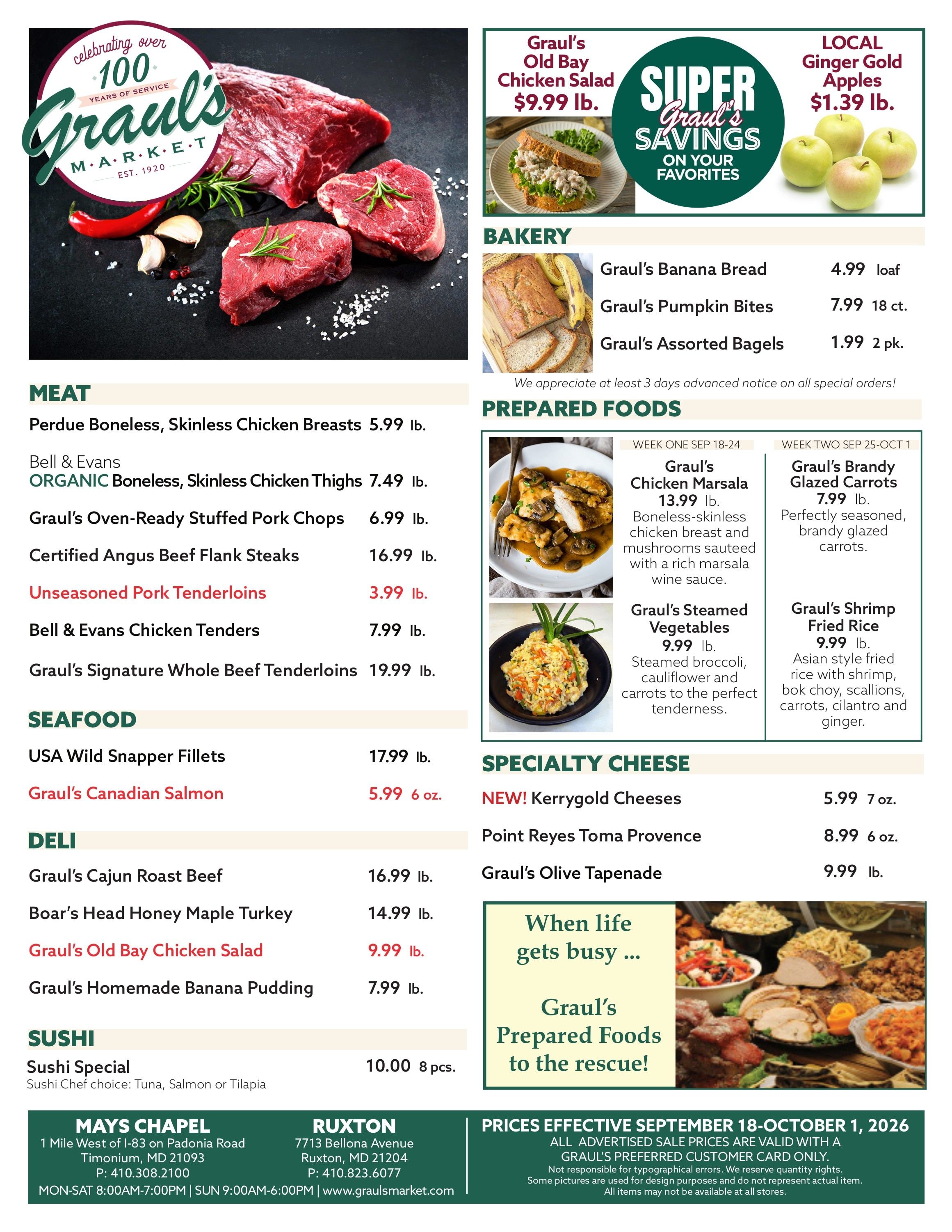 Graul's Market (Lutherville and Towson, MD) Weekly Ad September 18 - October 1, 2026