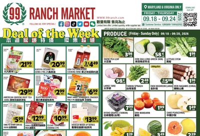 99 Ranch Market (Gaithersburg and other locations, MD) Weekly Ad September 18 - 25, 2026