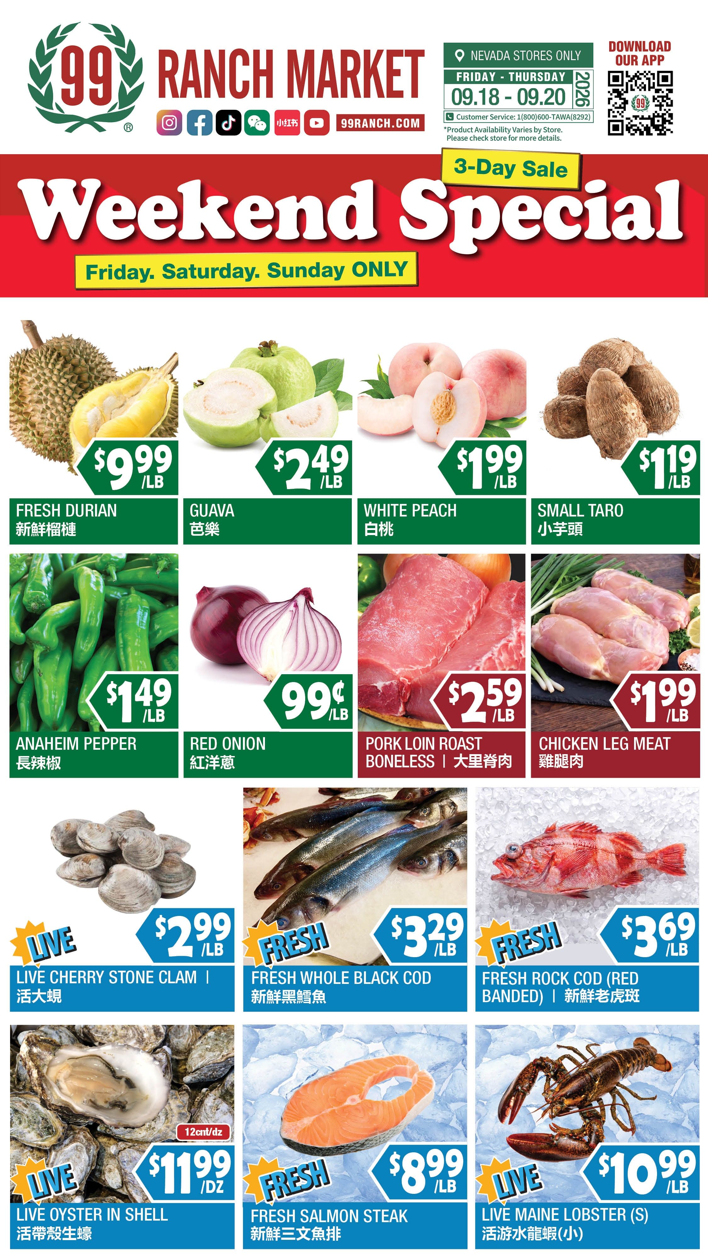 99 Ranch Market (Las Vegas and Las Vegas (Spring Mountain Rd), NV) Weekly Ad September 18 - 24, 2026