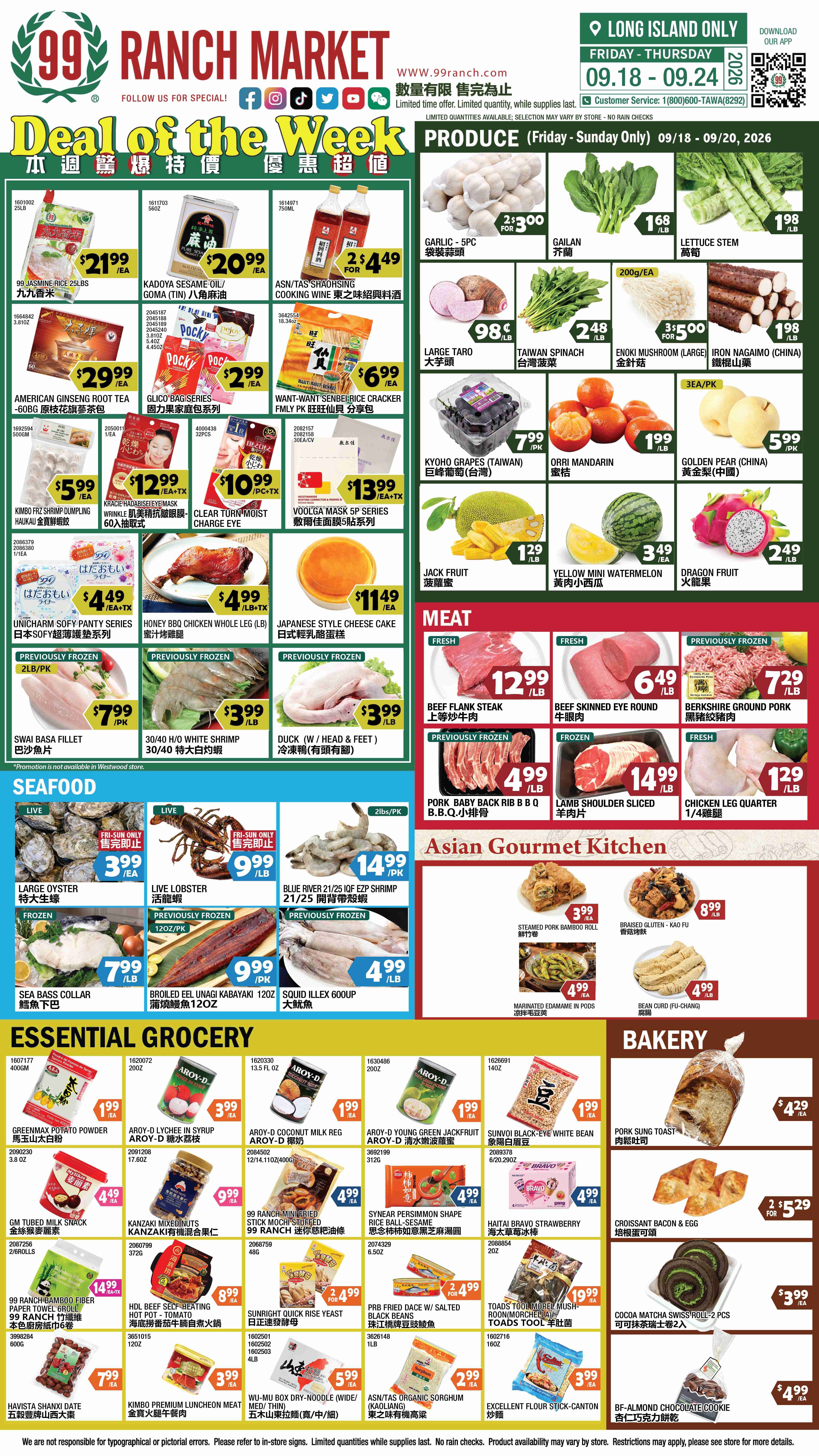 99 Ranch Market (Westbury, NY) Weekly Ad September 18 - 25, 2026