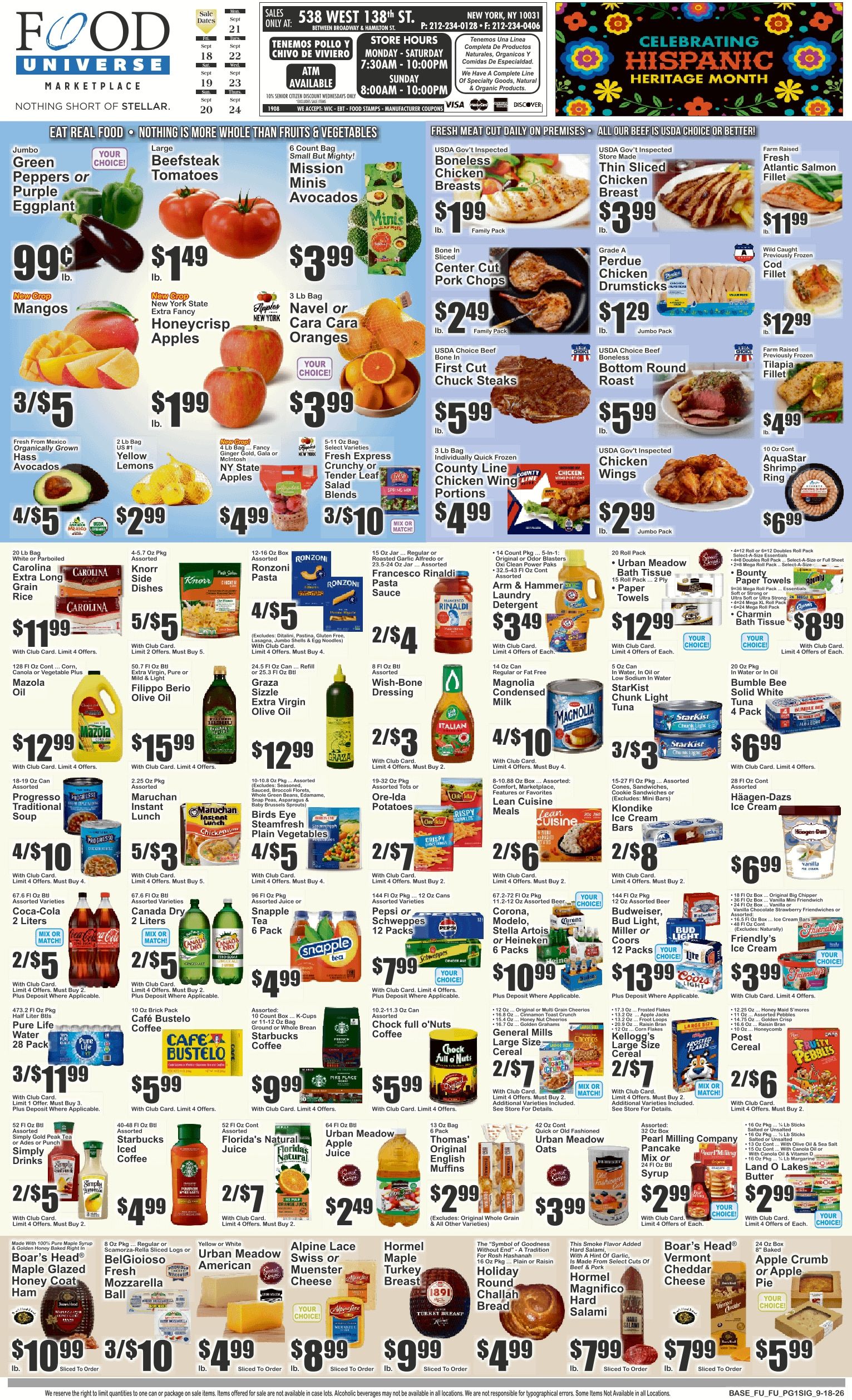 Food Universe (538 W. 138th St., New York, NY) Weekly Ad September 18 - 24, 2026
