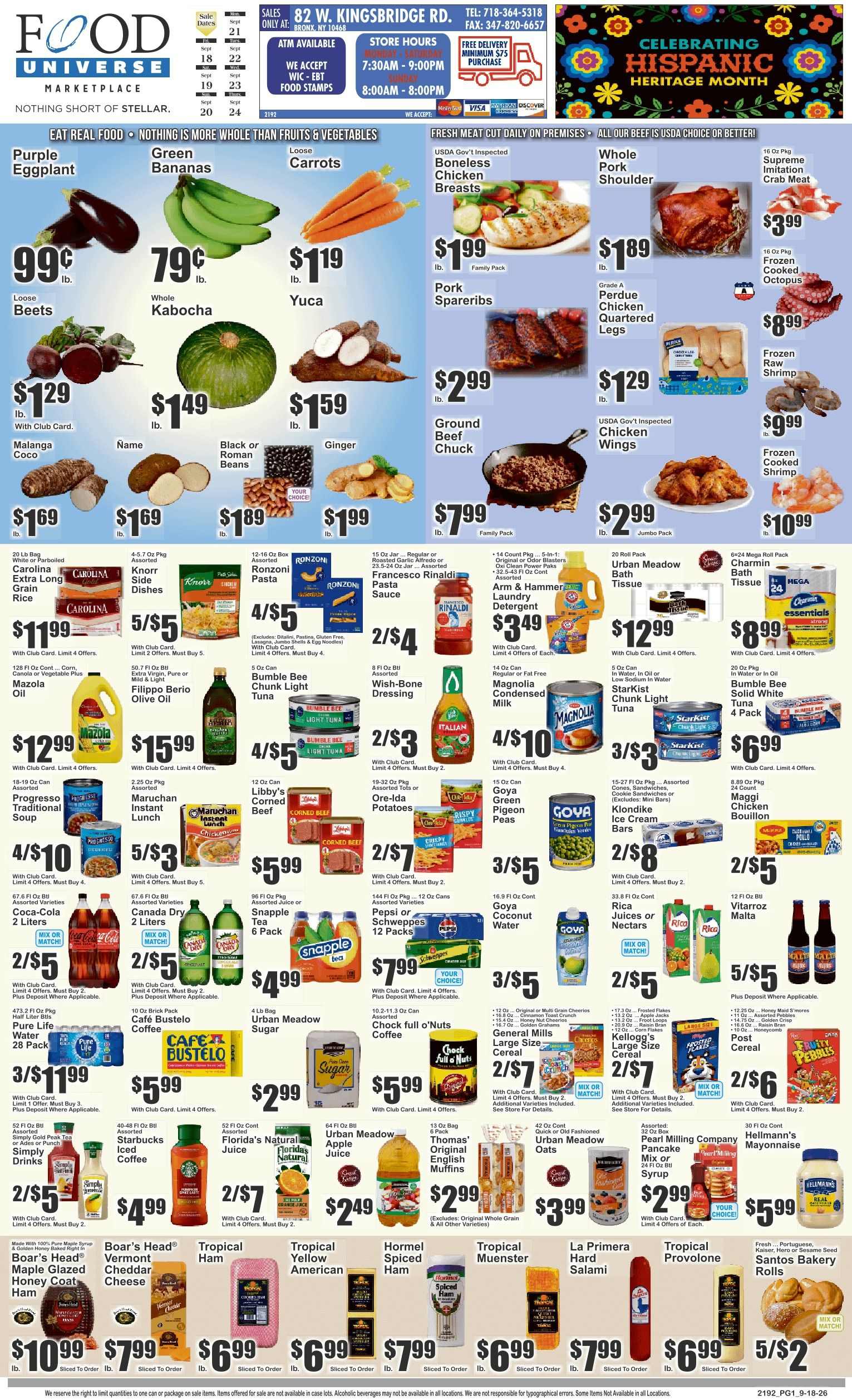 Food Universe (82 W. Kingsbridge Rd., Bronx, NY) Weekly Ad September 18 - 24, 2026