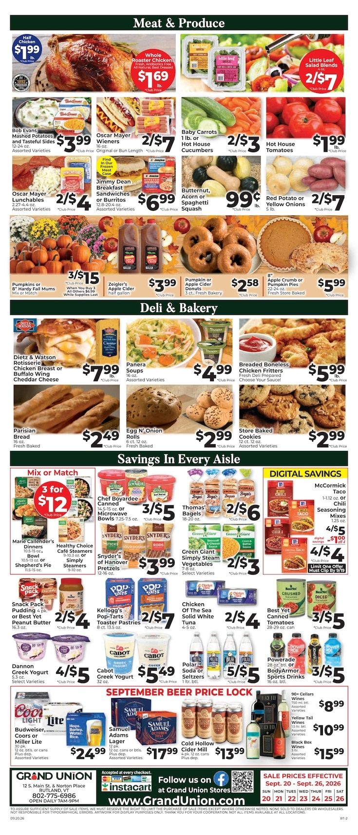 Grand Union (Rutland, VT) Weekly Ad September 20 - 26, 2026