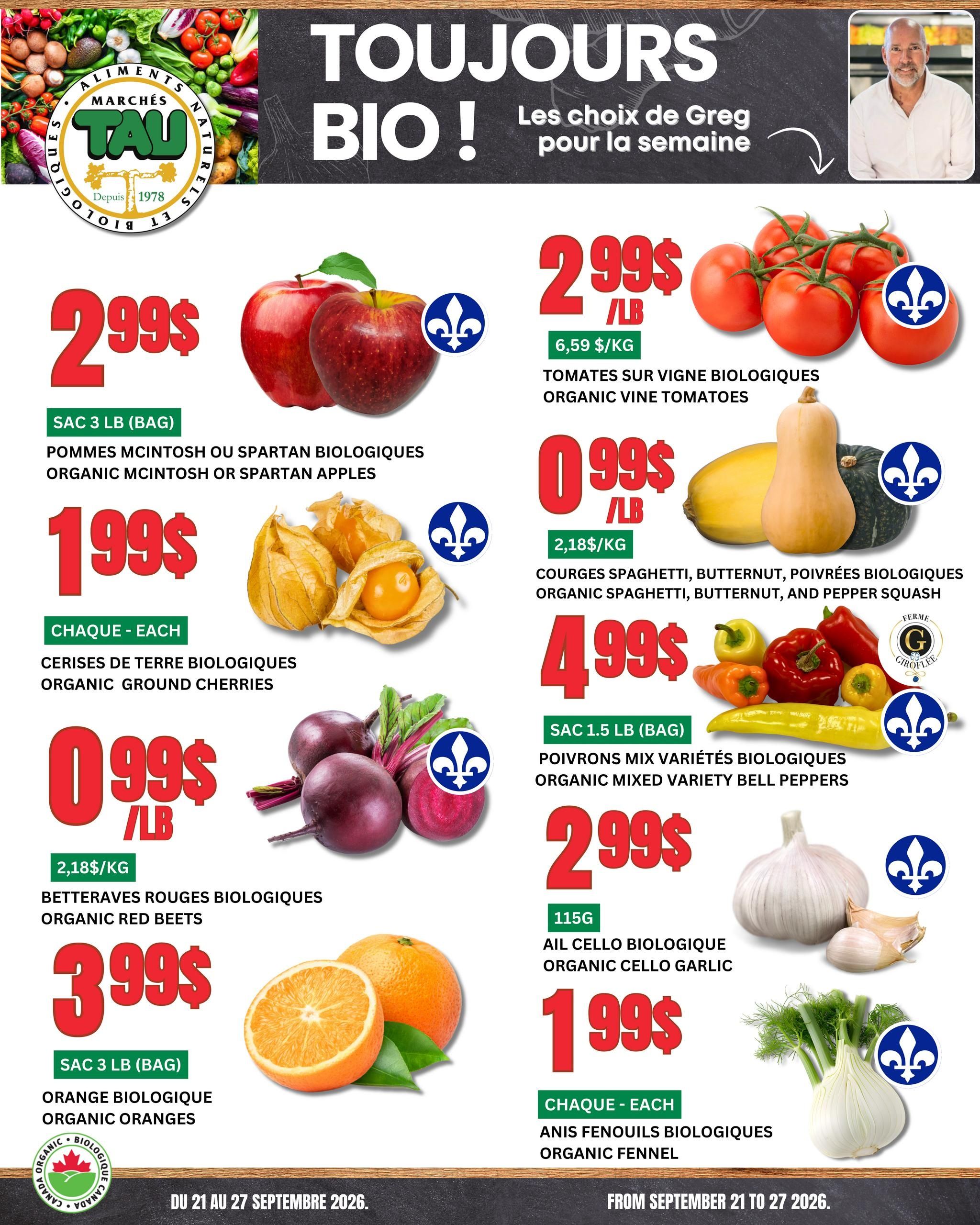 Marches Tau Produce Flyer September 21 to 27