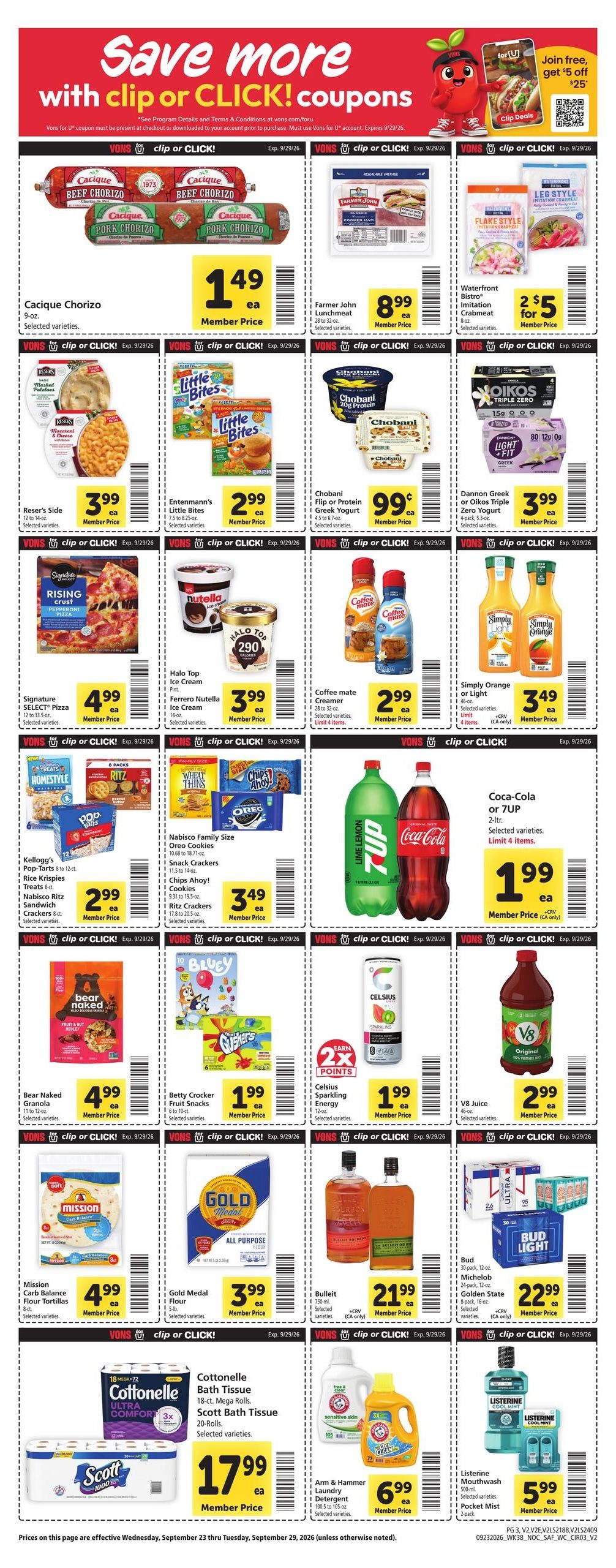 Vons (Burrel Area, CA) Weekly Ad September 23 - 29, 2026