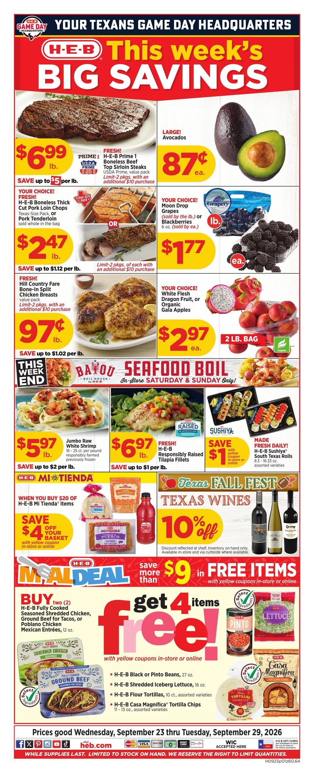 H-E-B (Houston Area, TX) Weekly Ad September 23 - 29, 2026