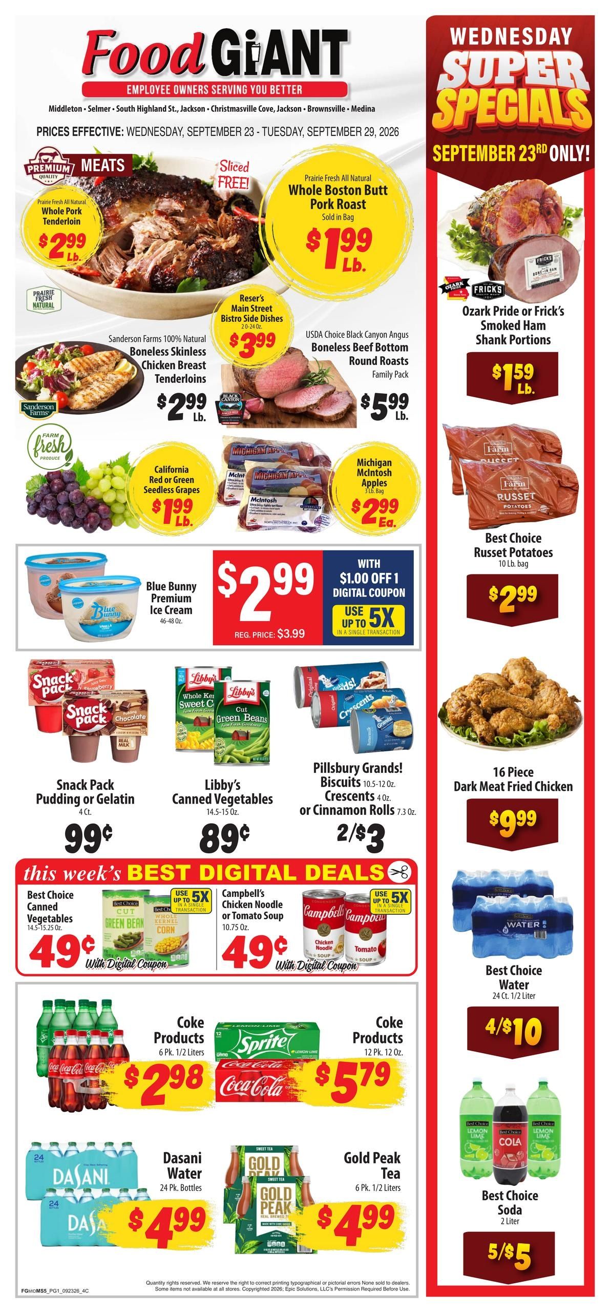 Food Giant (Jackson Area, TN) Weekly Ad September 23 - 29, 2026