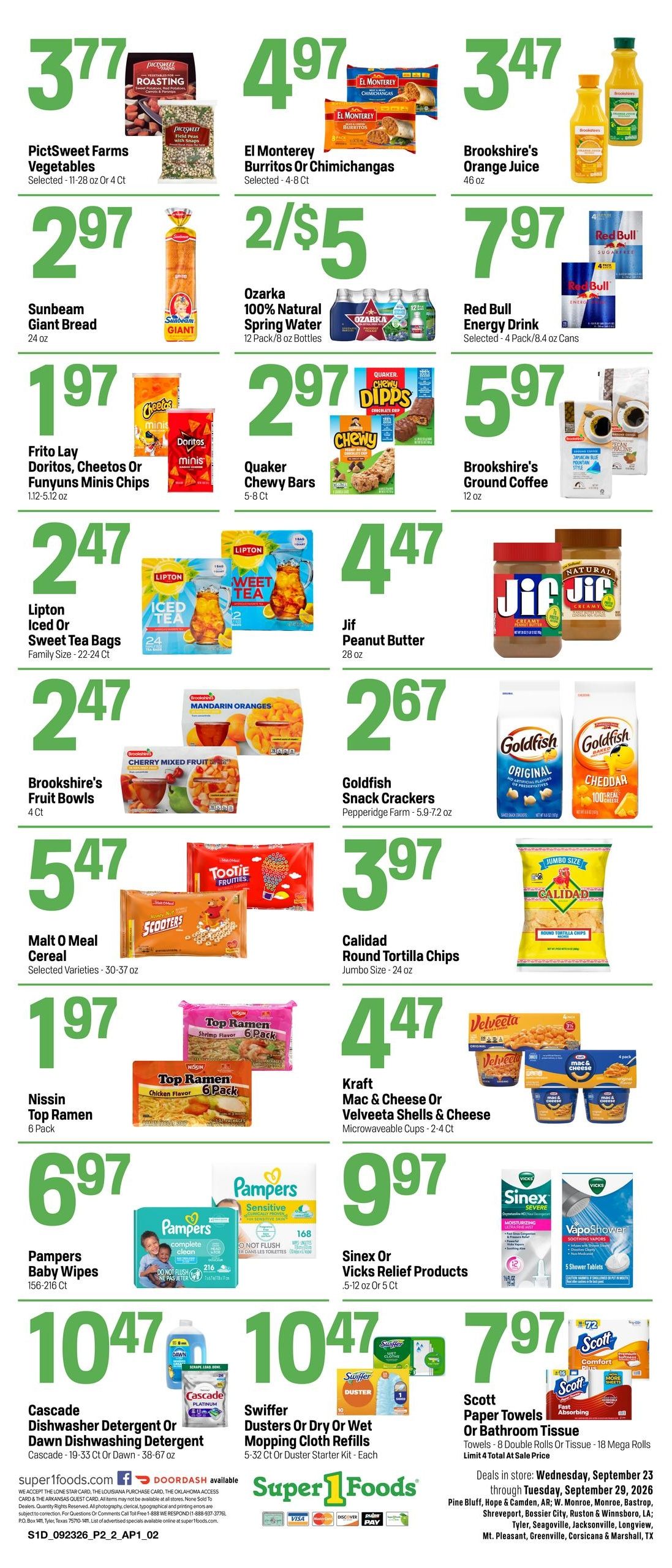 Super 1 Foods & Discount Pharmacy (Camden Area, AR) Hot Sheet Weekly Weekly Ad September 23 - 29, 2026