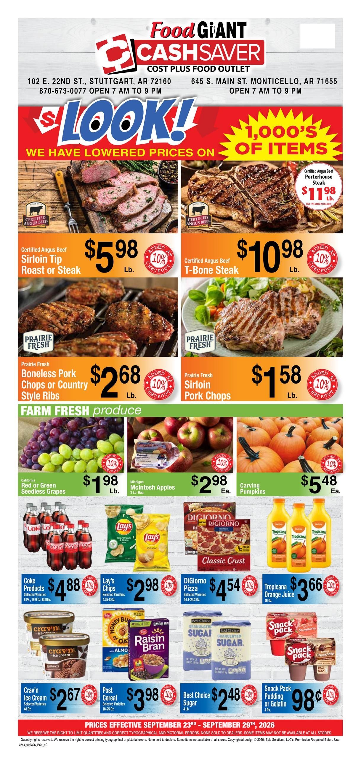 Cashsaver (Monticello Area, AR) Weekly Ad September 23 - 29, 2026