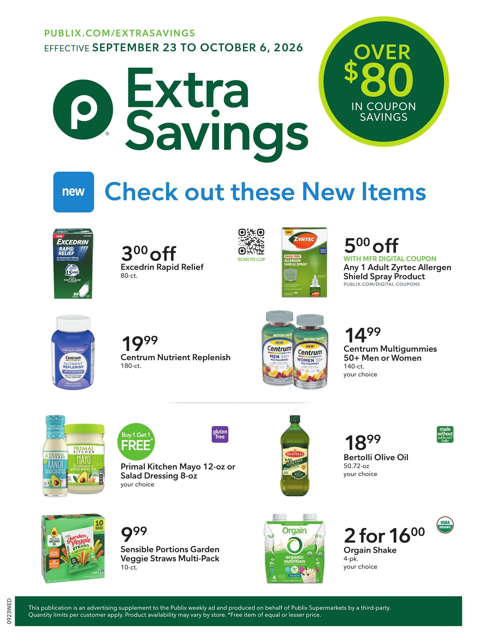 Publix Extra Savings Weekly Ad September 23 - October 6, 2026