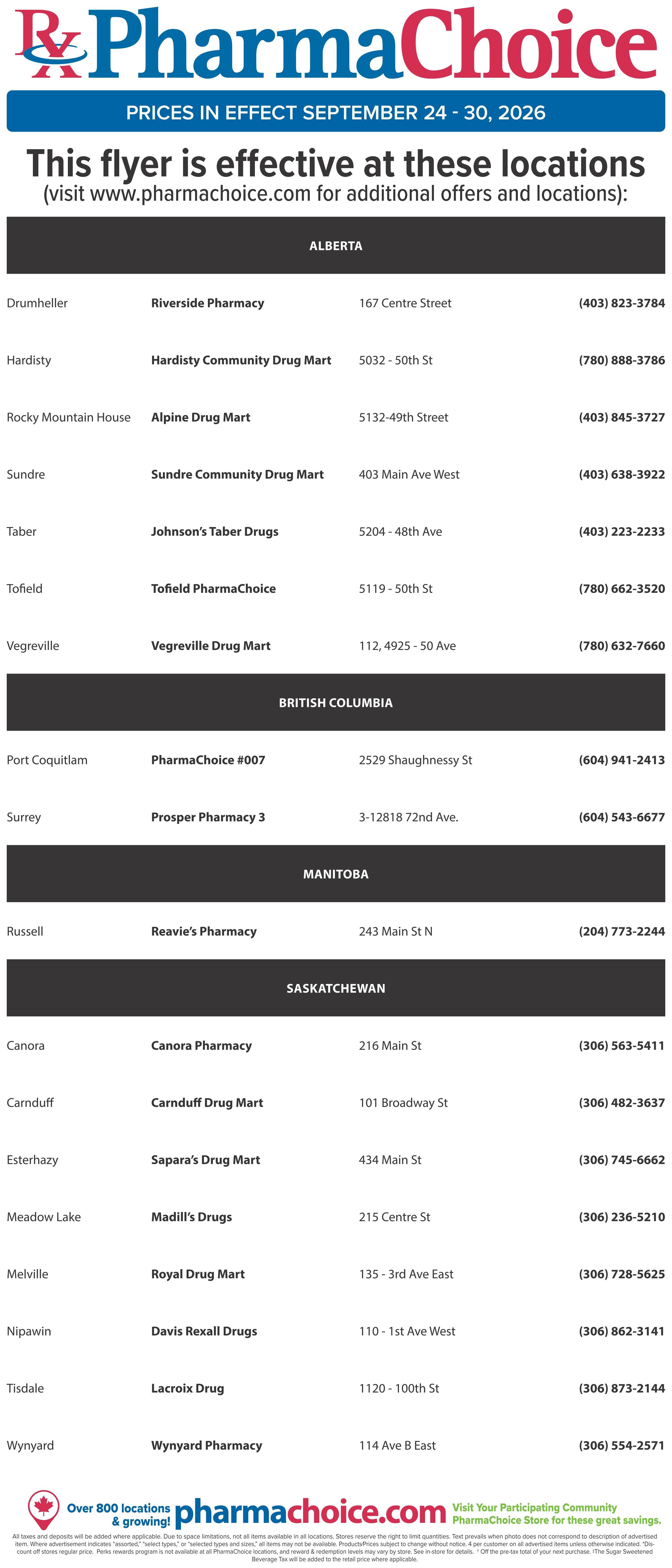 PharmaChoice (BC, AB, SK & MB) Flyer September 24 to 30