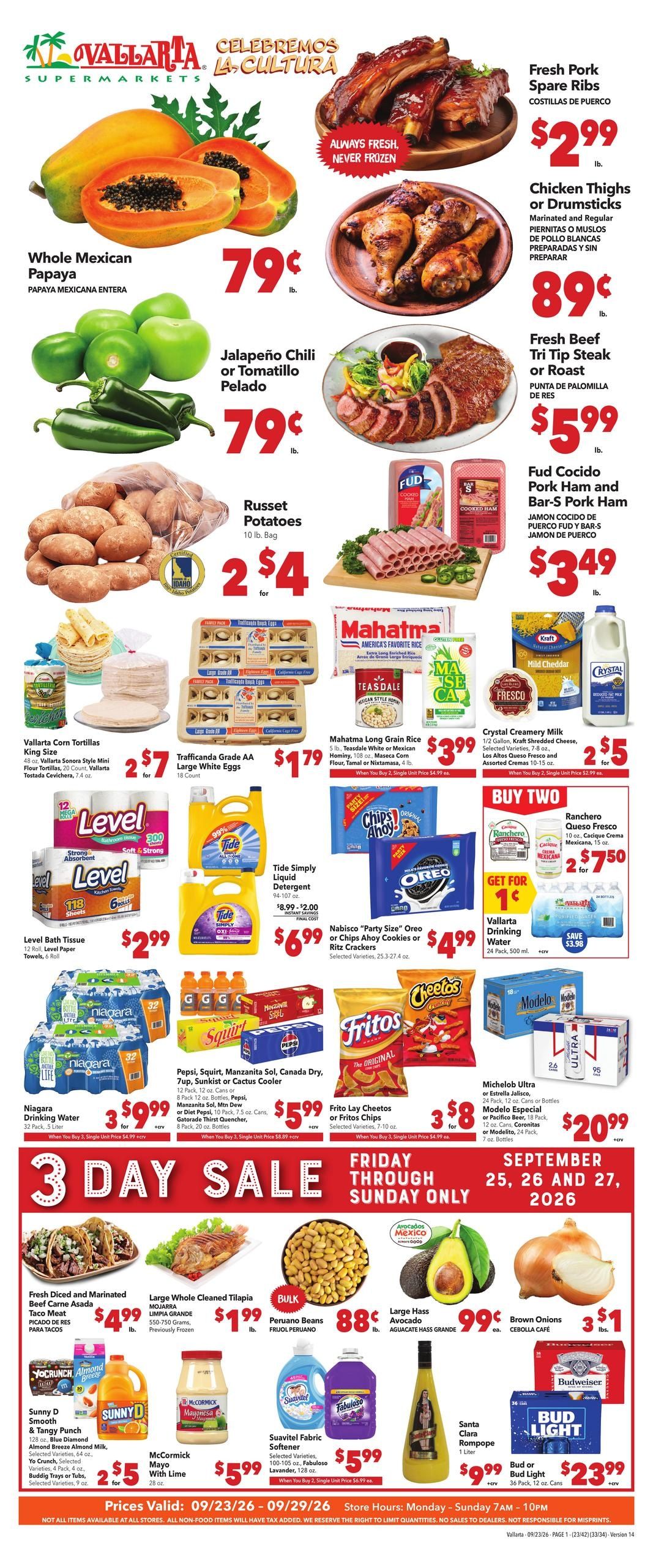 Vallarta Supermarkets (Visalia Area, CA) Grocery Savings Weekly Ad September 23 - 29, 2026