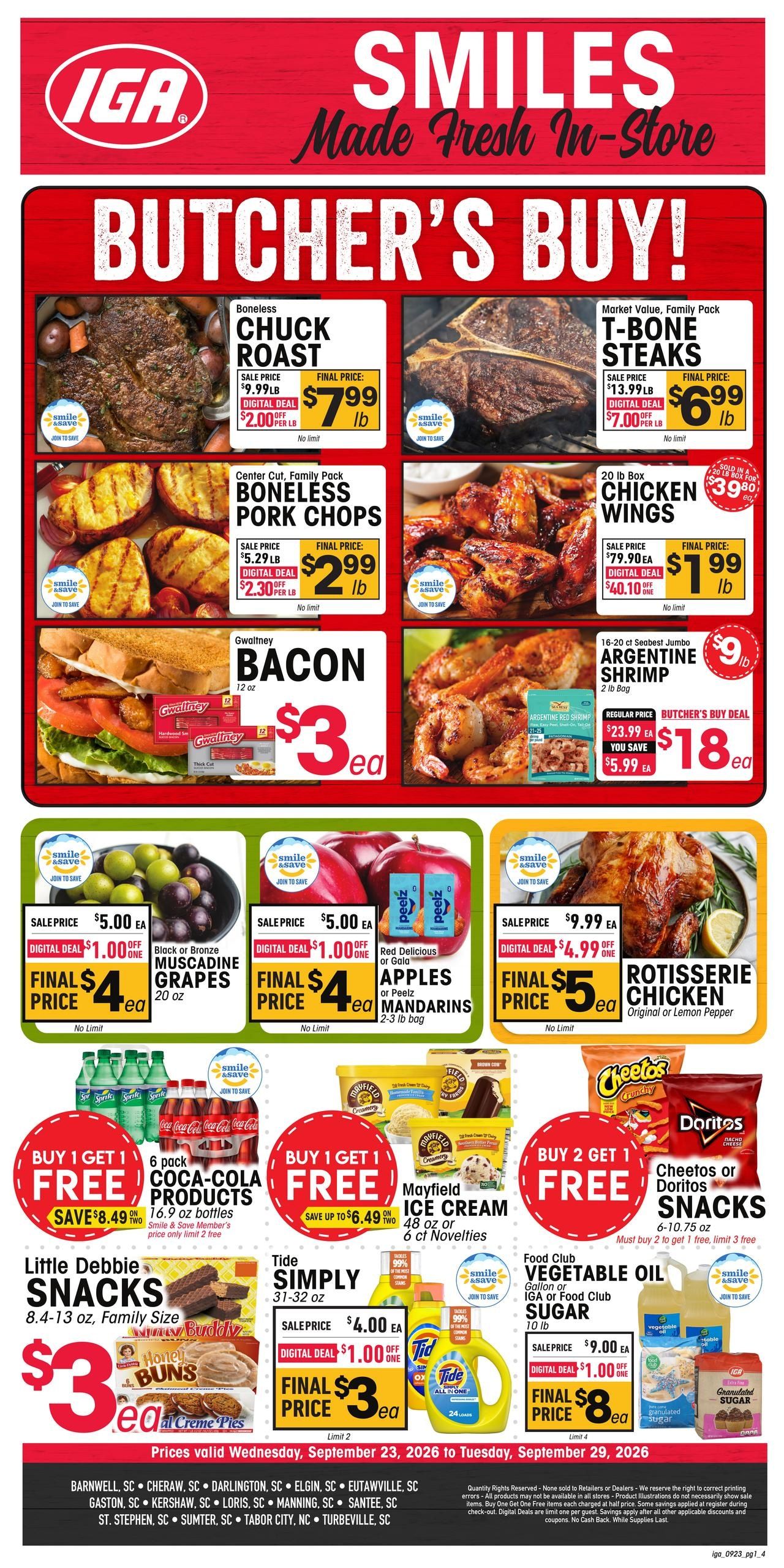 IGA Southeast (Loris Area, SC) Weekly Ad September 23 - 29, 2026