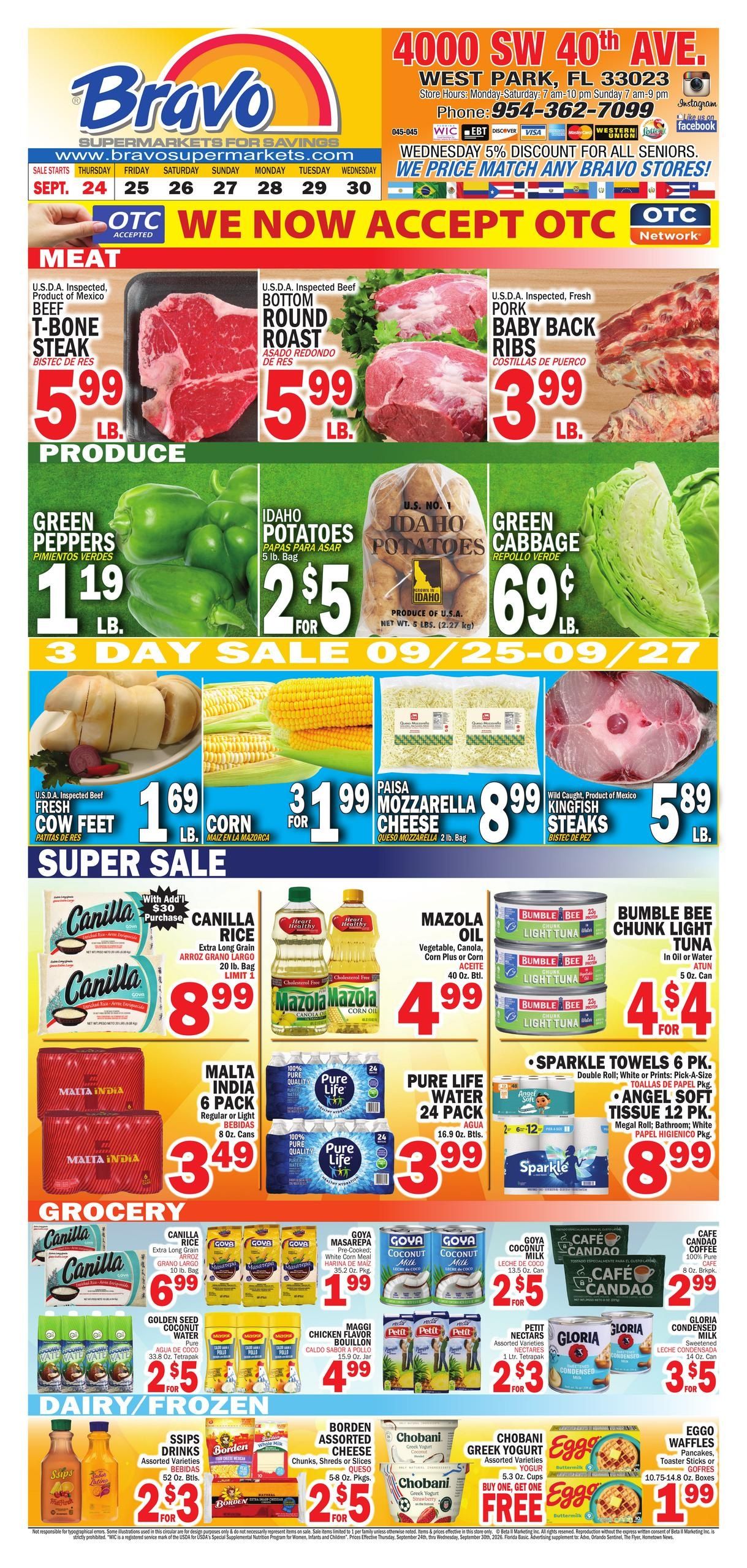 Bravo Supermarket (Hollywood Area, FL) Bravo Florida Weekly Weekly Ad September 24 - 30, 2026