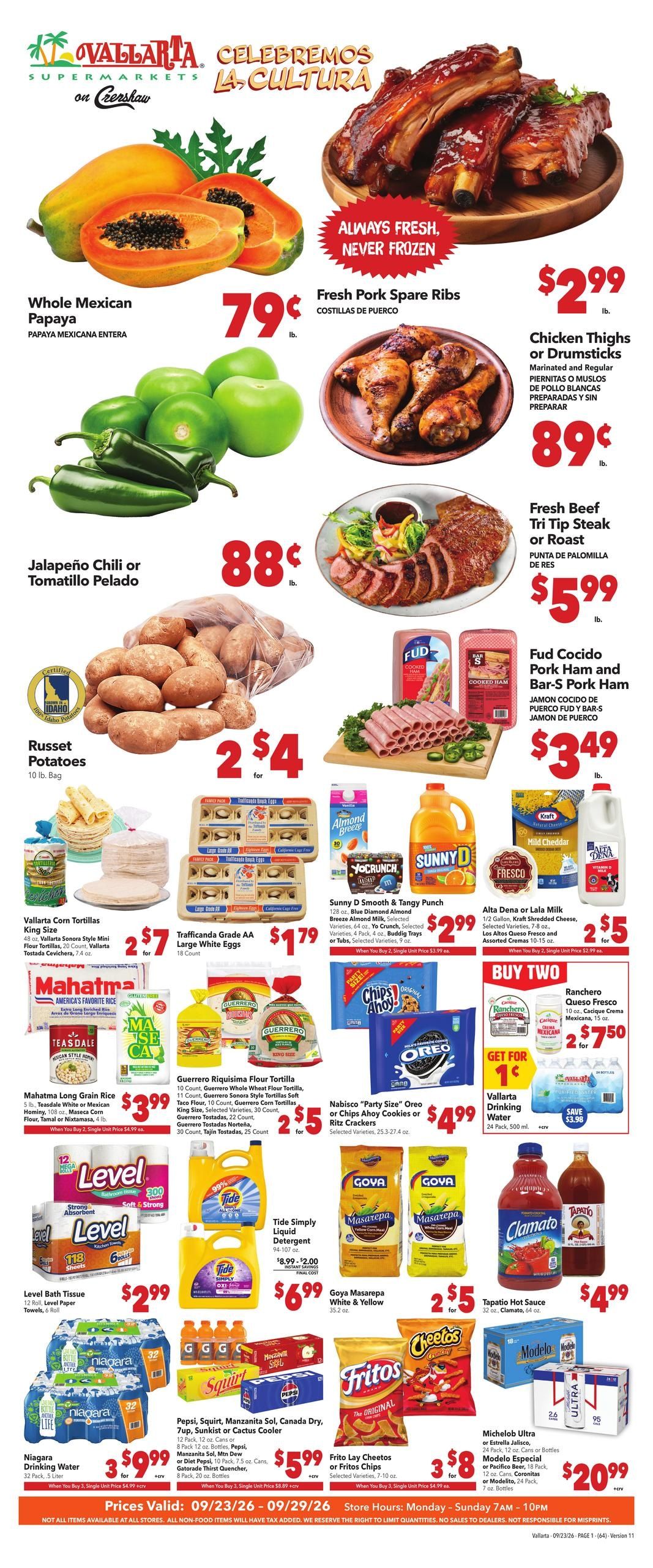Vallarta Supermarkets (Inglewood Area, CA) Grocery Savings Weekly Ad September 23 - 29, 2026