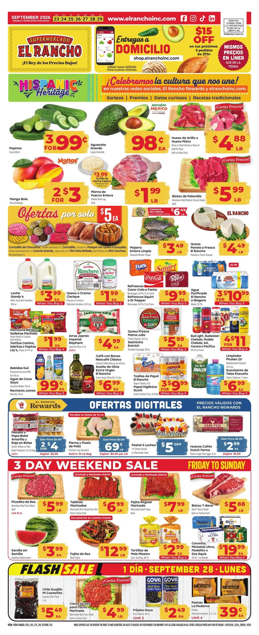 El Rancho Supermercado (Odessa Area, TX) Weekly Ad September 23 - 29, 2026