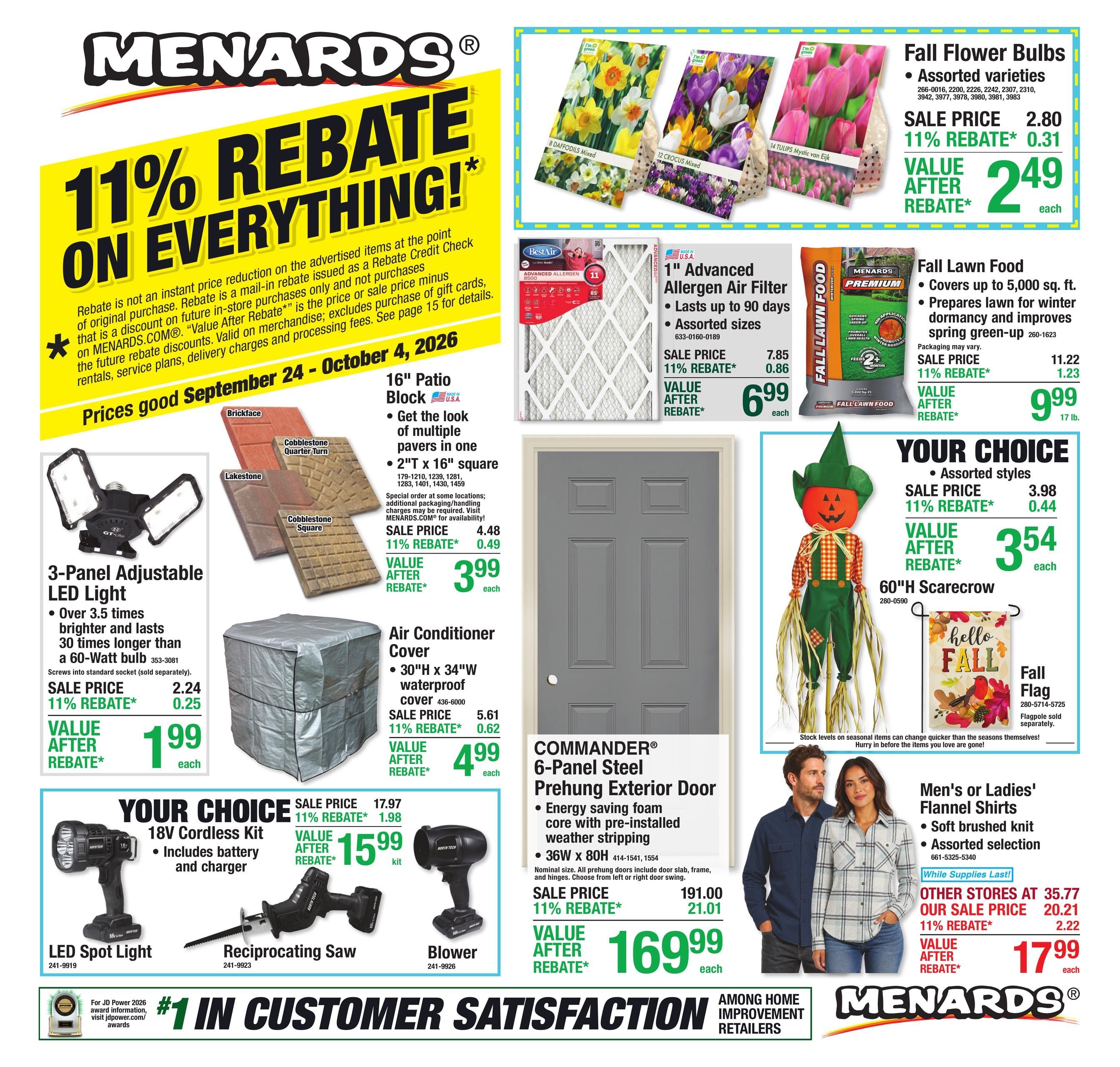 Menards (Quincy Area, IL) 11% Rebate Sale Weekly Ad September 23 - October 4, 2026